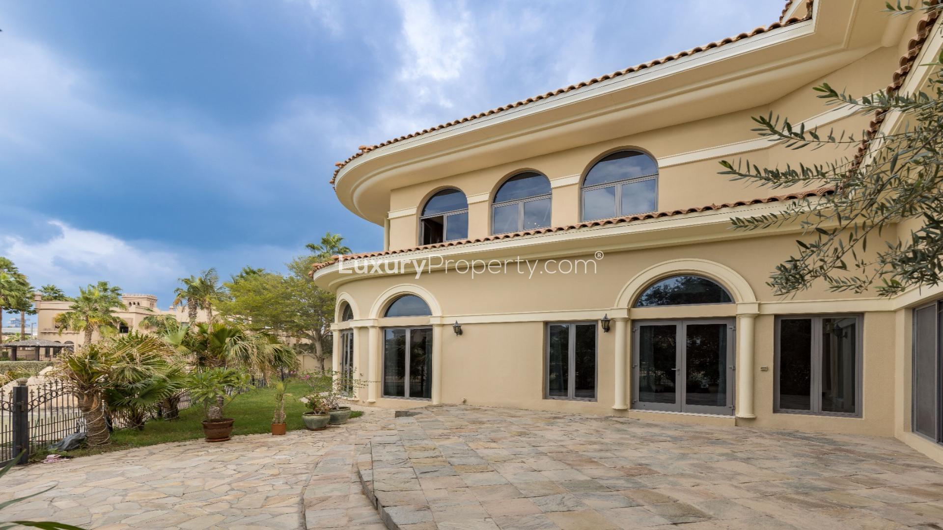 Luxurious entrance of French Riviera style villa in Palm Jumeirah's Signature Villas
