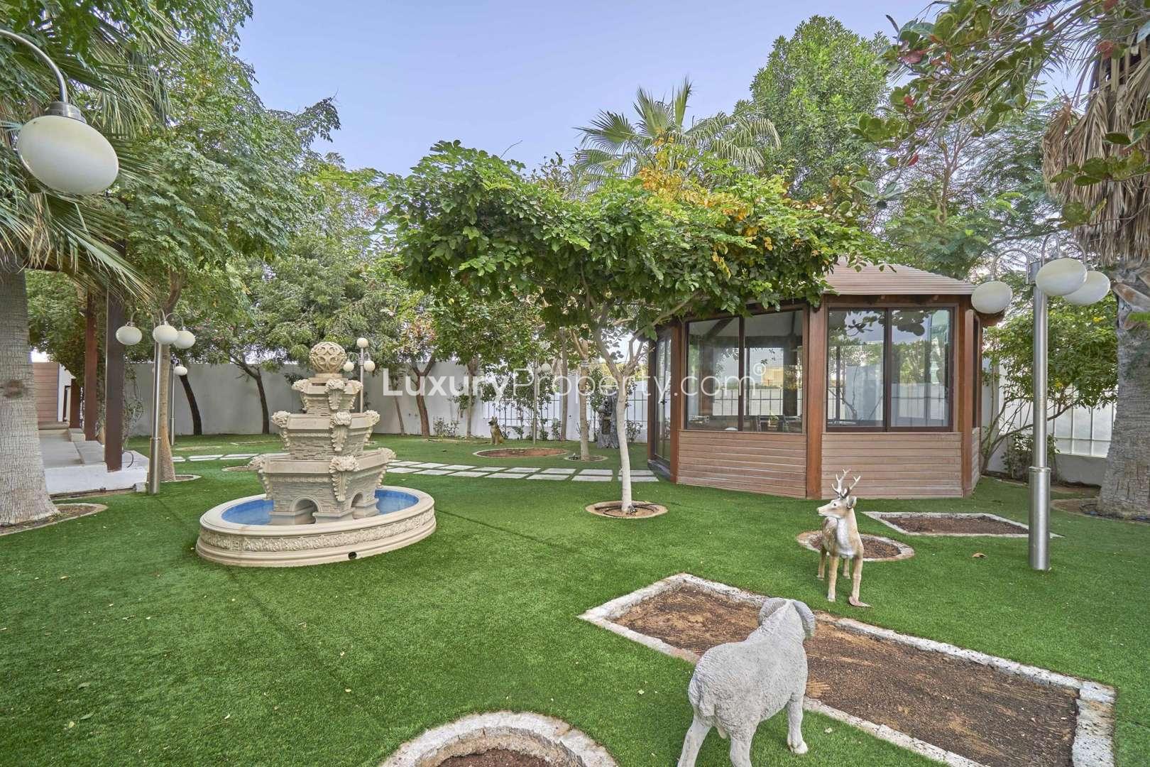 Luxurious villa in Al Sufouh 1 with private pool, modern design, and spacious deck