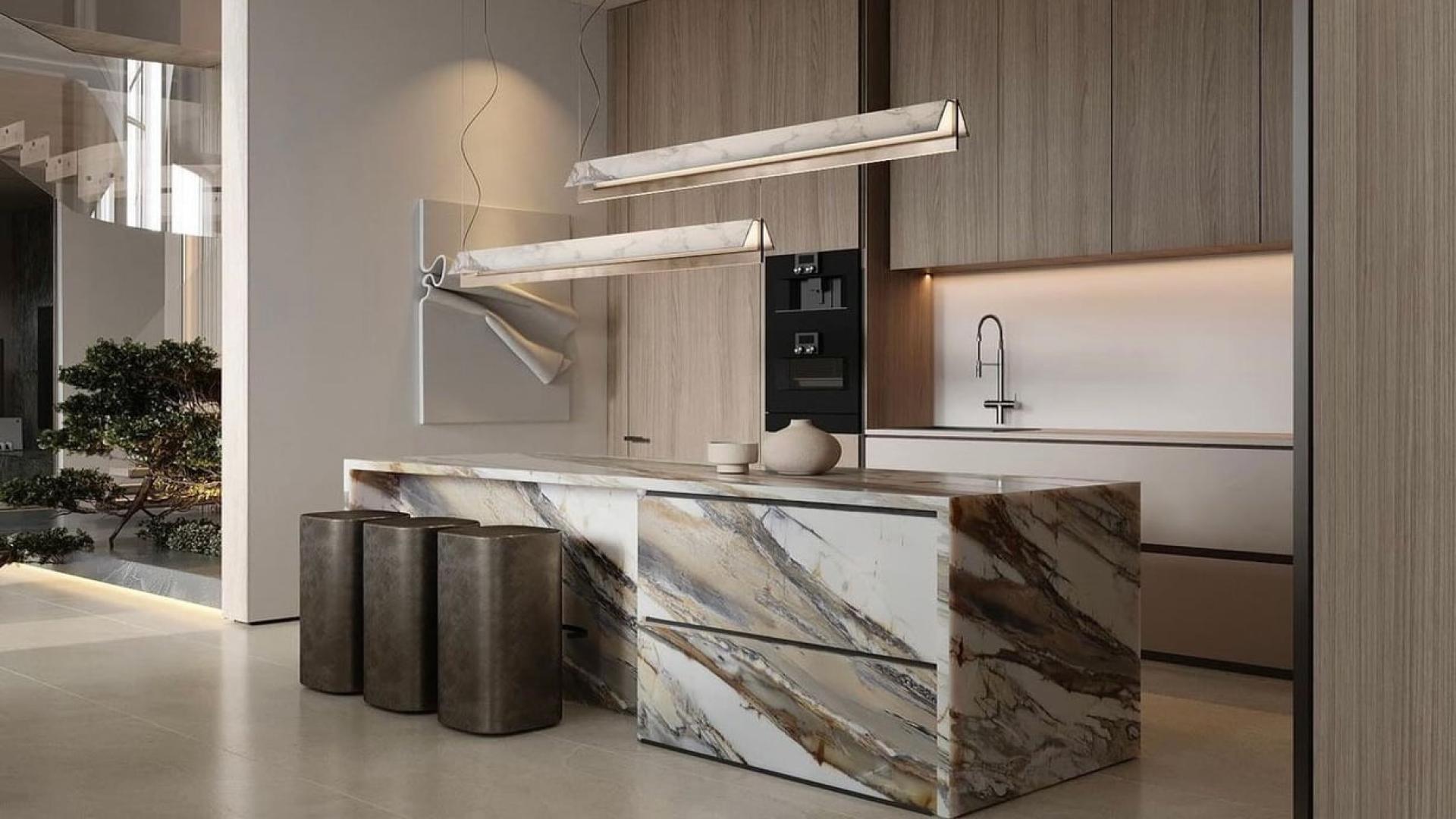 Italian kitchen in 5-bedroom villa, Jumeirah Islands, featuring modern design and luxury finishes