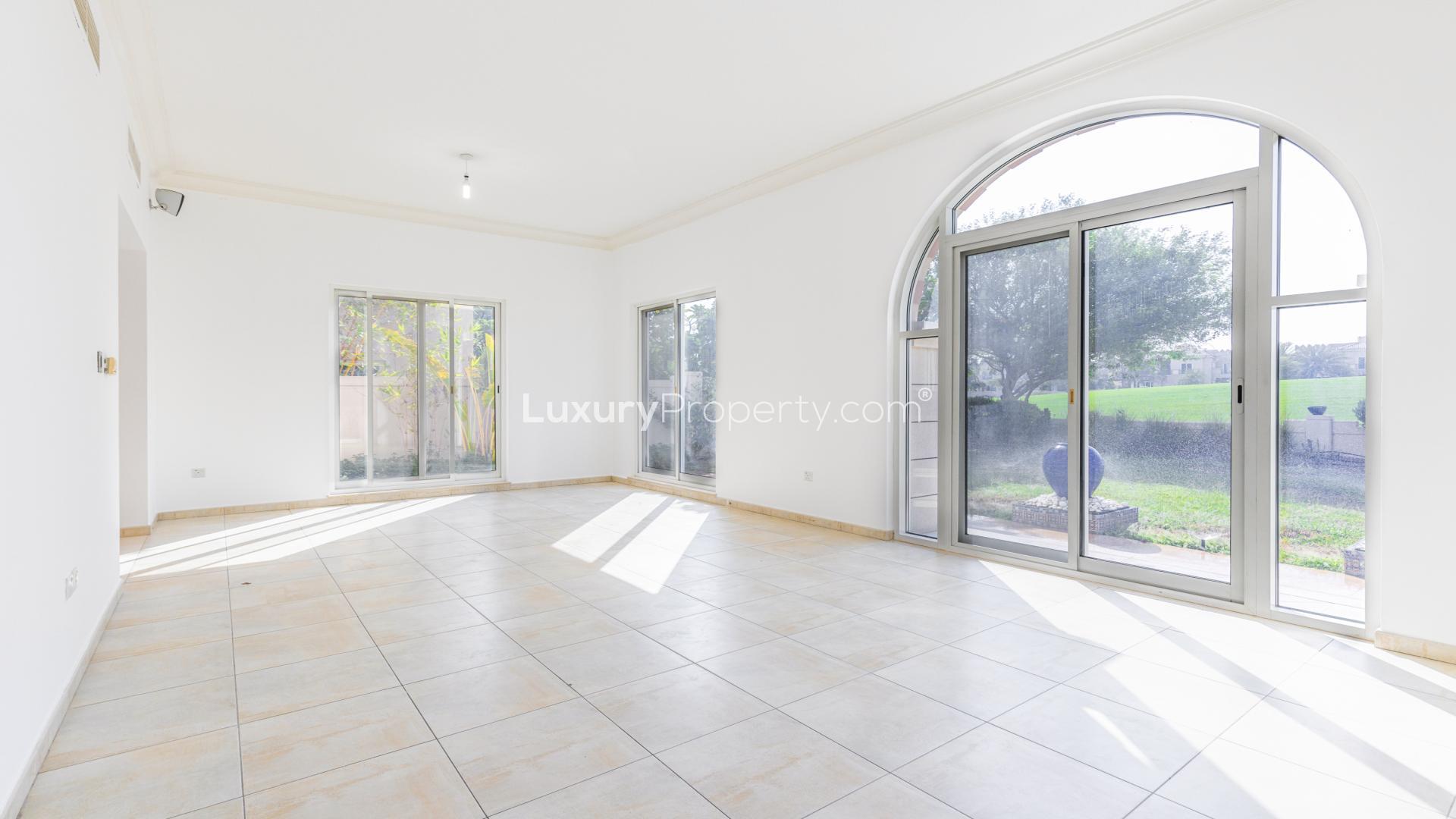 Exquisite 5-bedroom villa exterior in lush Victory Heights, Dubai Sports City for rent