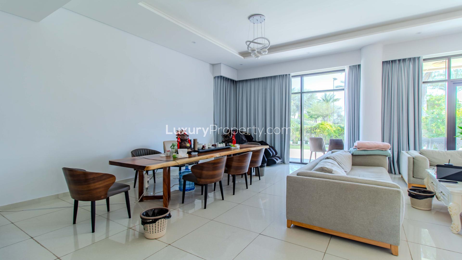 N/A,Luxurious dining and living area in furnished 5-bed villa, Damac Hills, Whitefield