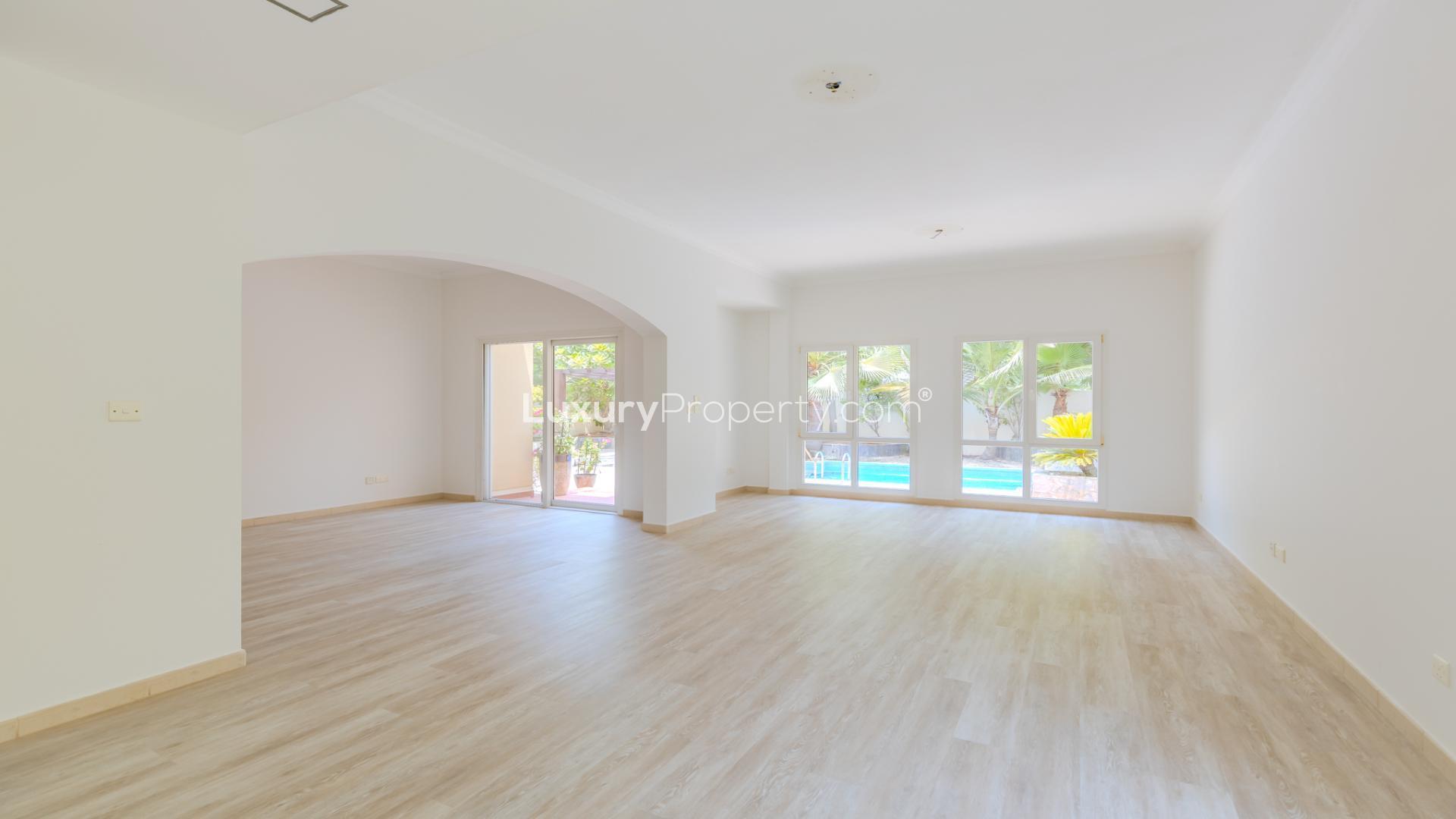 Elegant Meadows 6 villa with private pool, lush garden, and spacious patio for rent