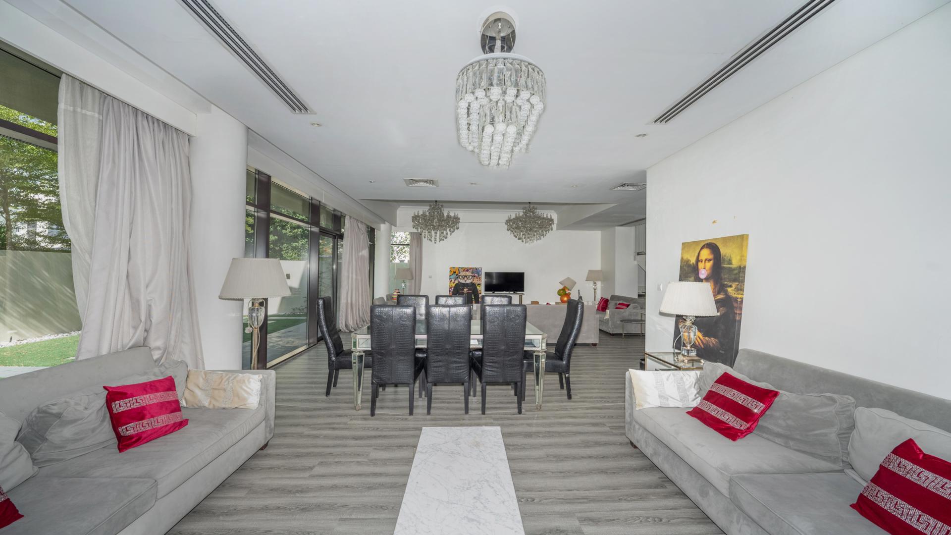 Luxurious living room in fully furnished villa, Brookfield, DAMAC Hills, with elegant decor