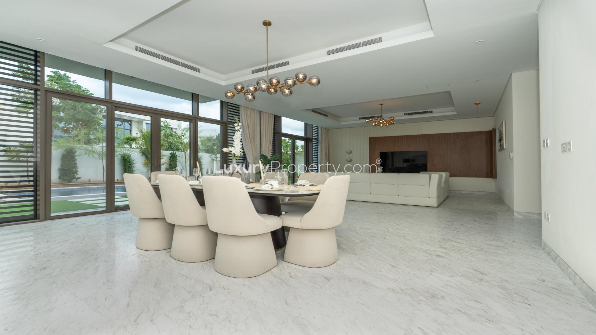 Modern villa interior with marble flooring in District One, Mohammed Bin Rashid City, for rent