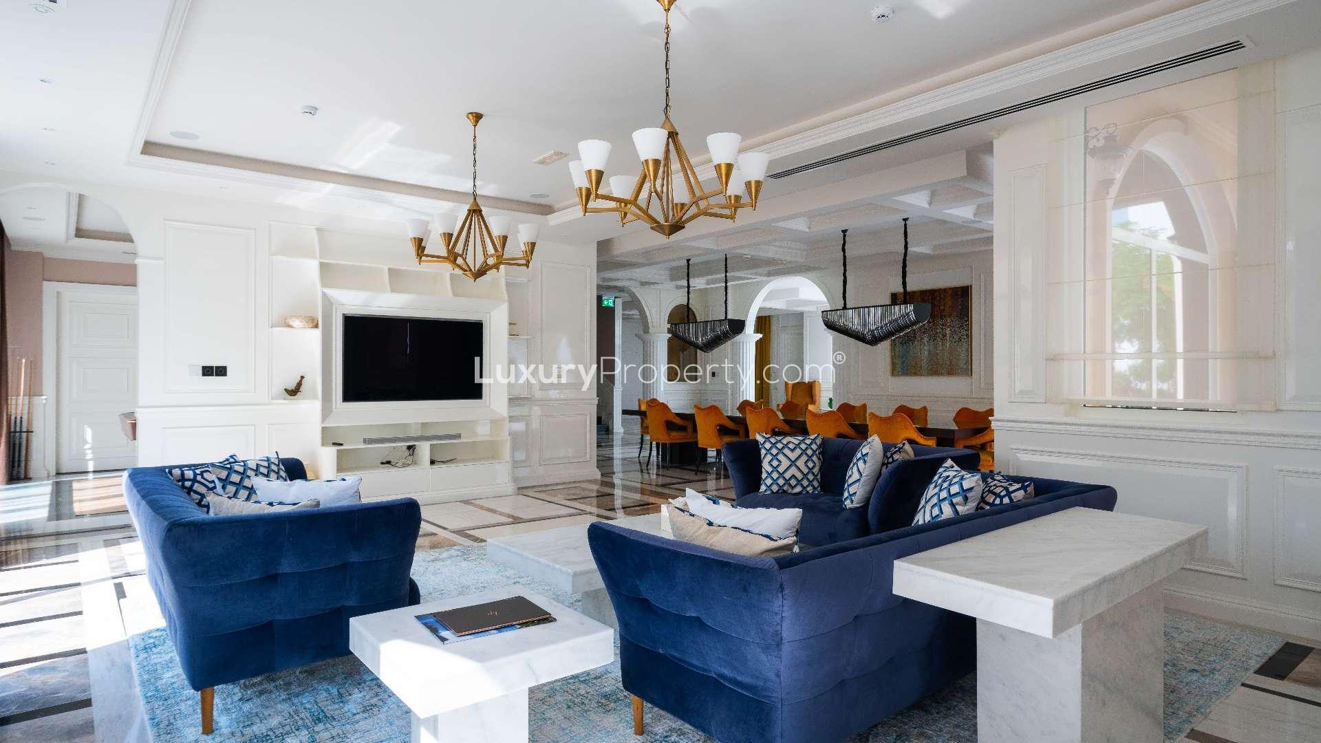 Luxurious 5-bedroom villa exterior in Jumeirah Golf Estates, Earth community, for rent