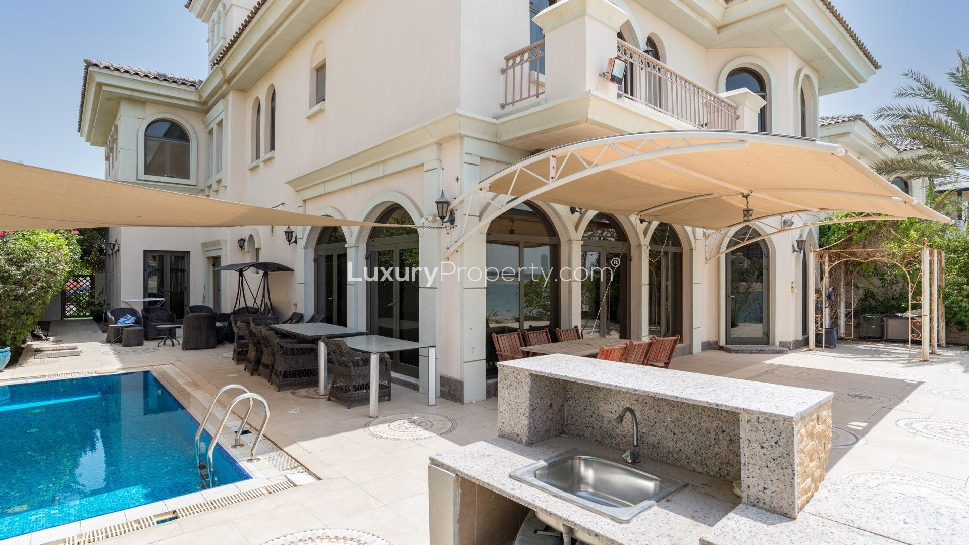 Elegant entrance of a fully furnished villa in Palm Jumeirah's Garden Homes community