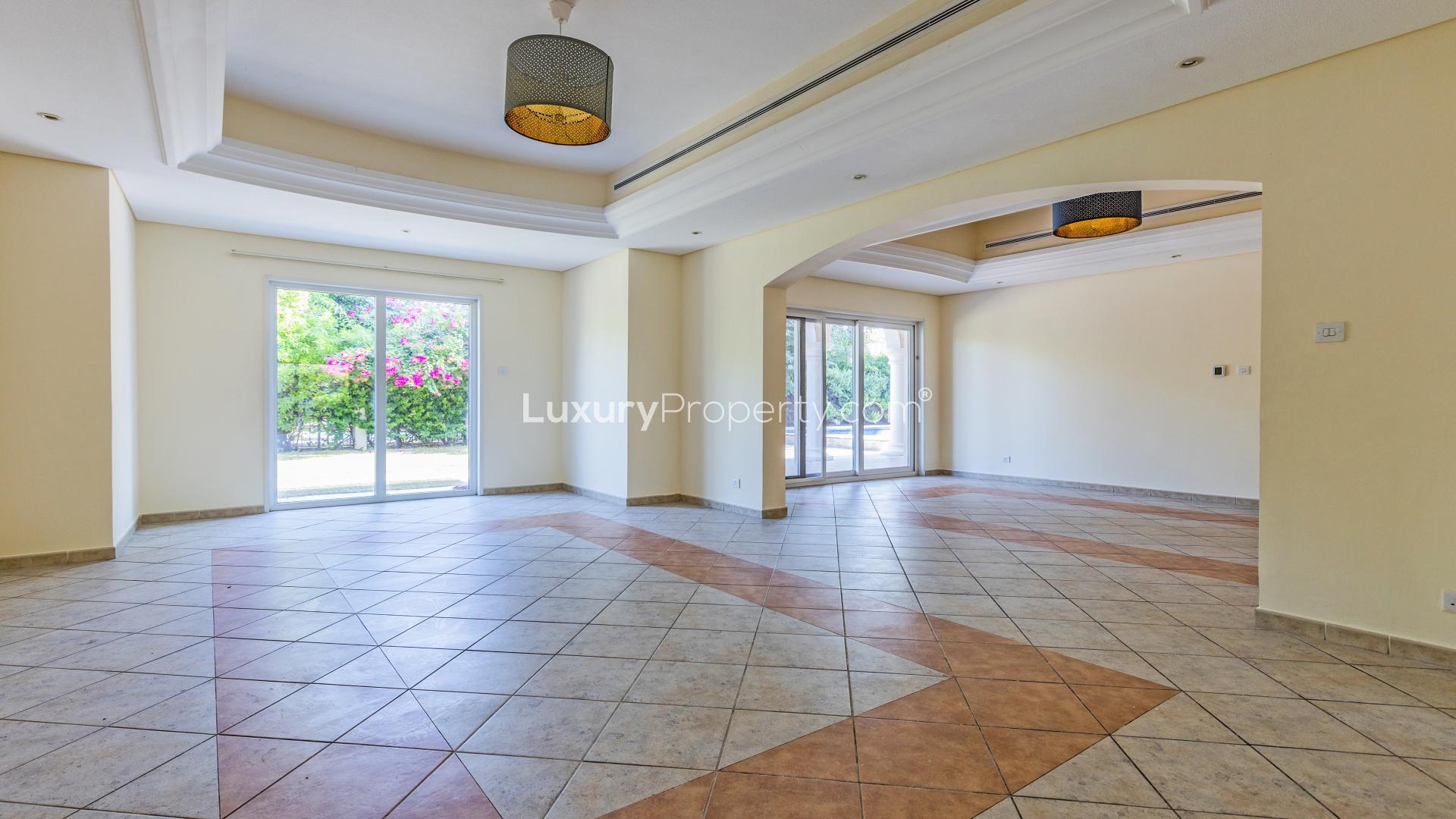 Villa with private pool, lush garden, corner plot, Green Community West. Ideal for rent