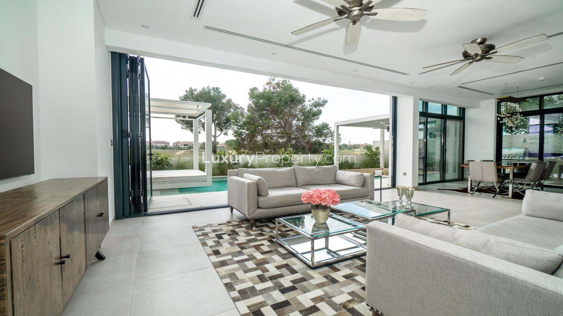 Luxury villa pool with golf course views in Jumeirah Golf Estates, Jumeirah Luxury