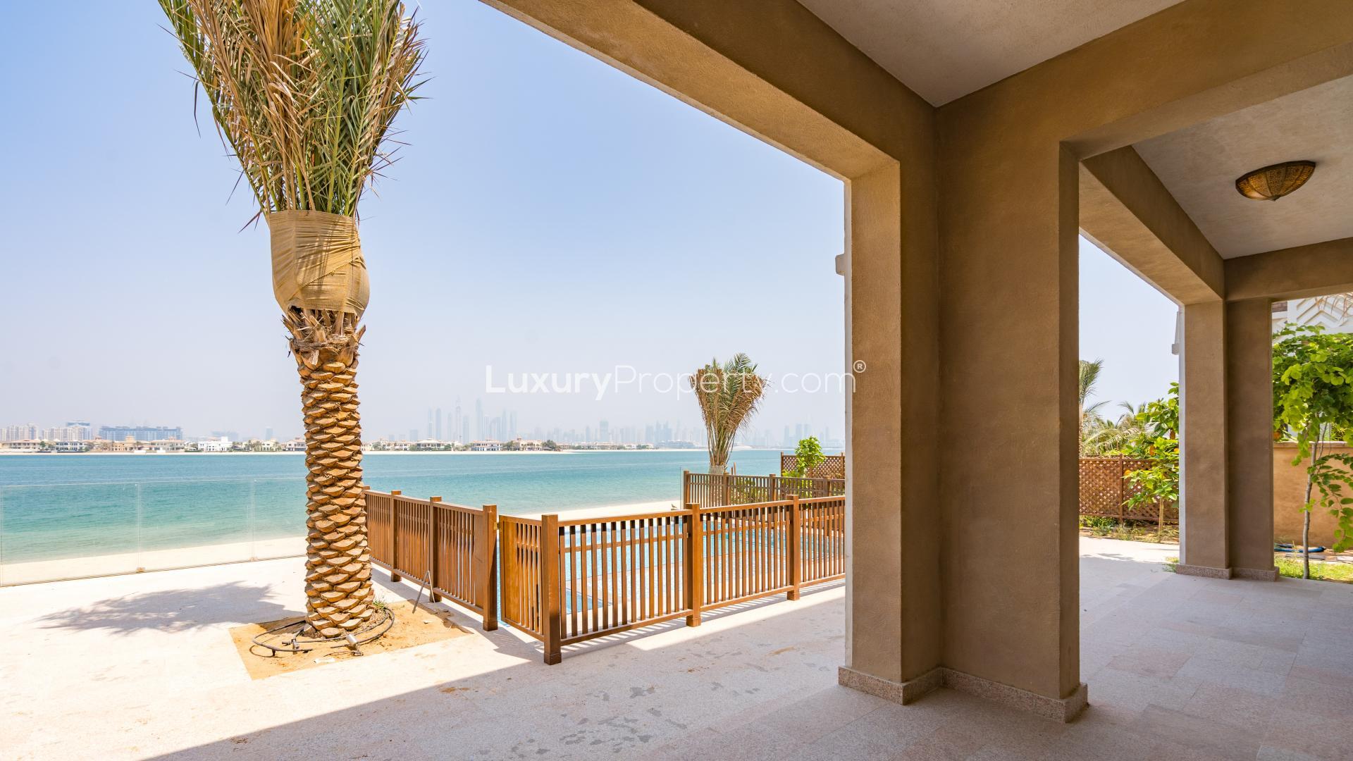 Luxurious beachfront villa pool with skyline views, Palm Jumeirah, Kingdom of Sheba
