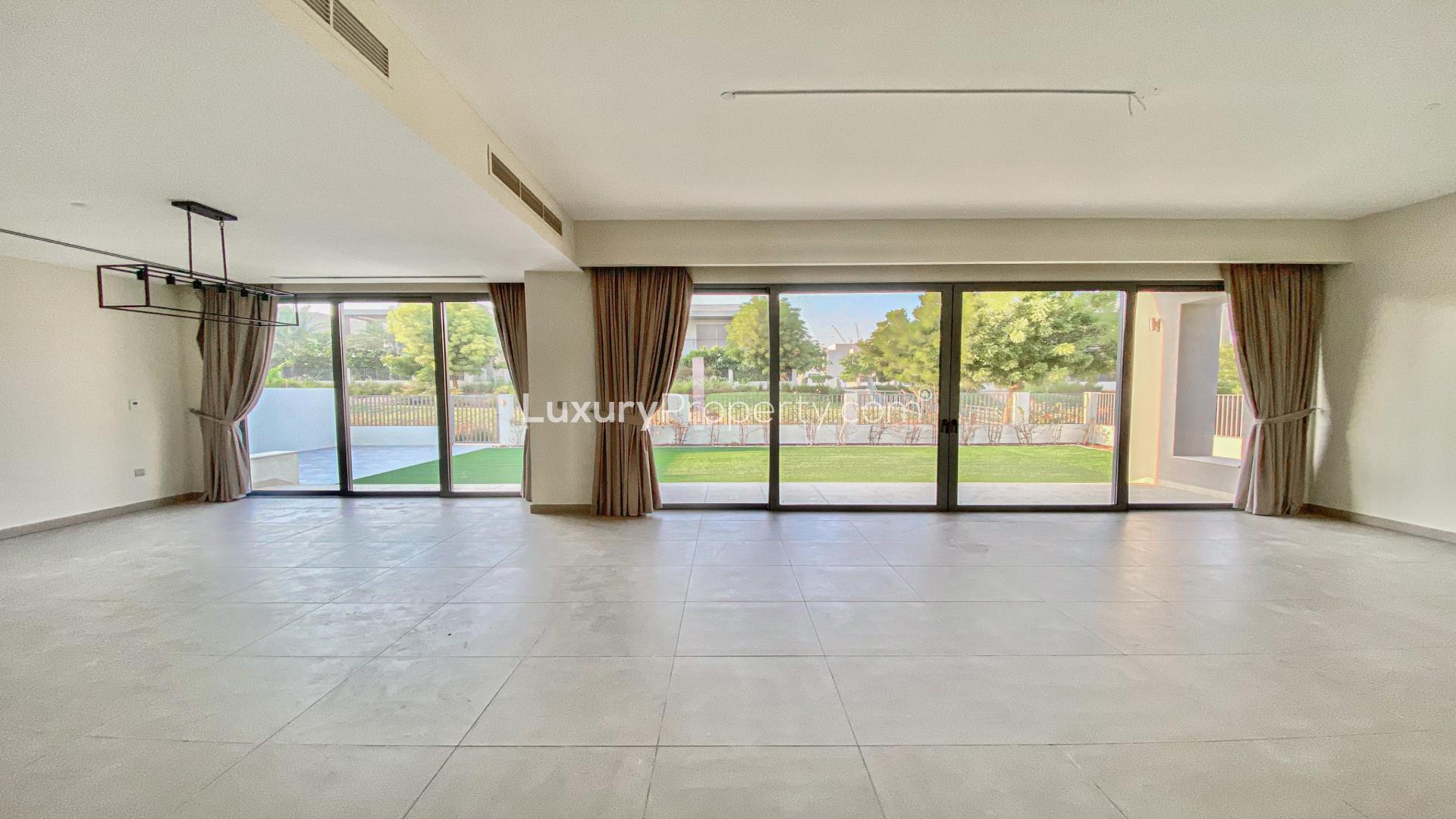 Vacant villa exterior with greenbelt view in Sidra Villas, Dubai Hills Estate for rent