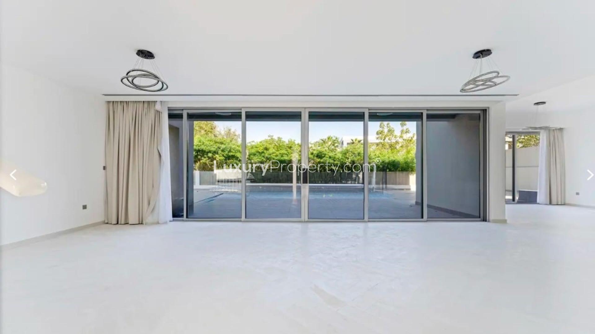 Modern kitchen and spacious living area in Sidra Villas, Dubai Hills Estate, for rent