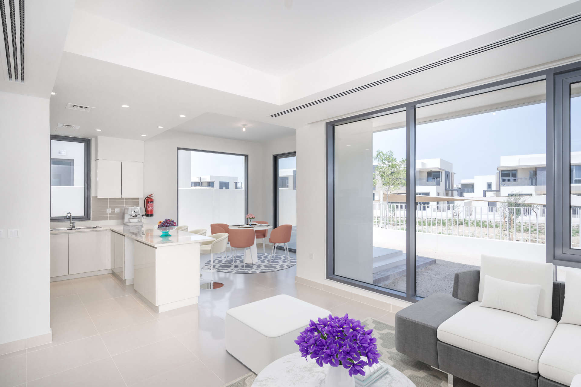 Empty room with large windows in 5-bedroom villa, Maple 1, Dubai Hills Estate