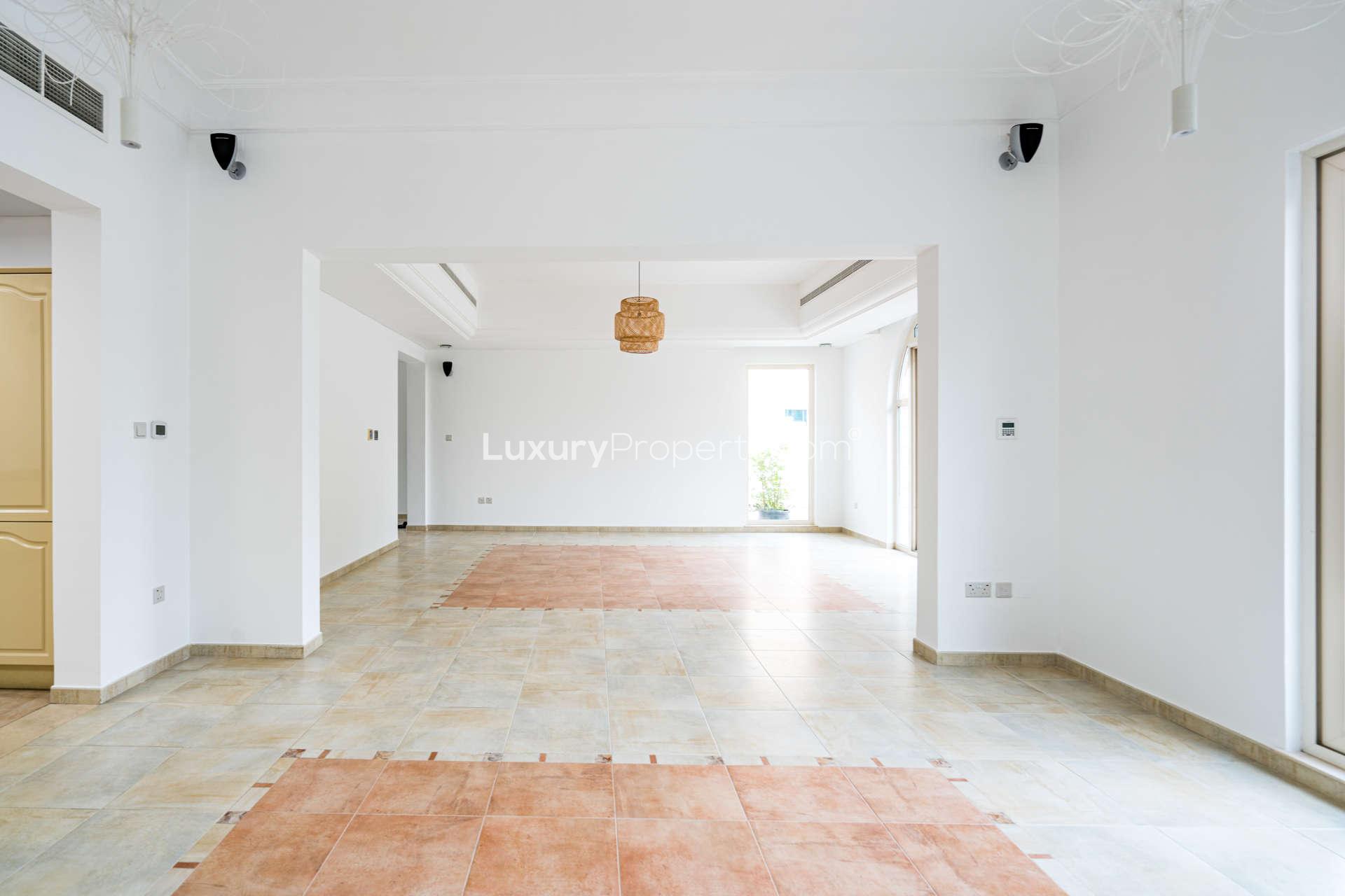 Spacious living area in 5-bedroom villa for rent, Victory Heights, Dubai Sports City