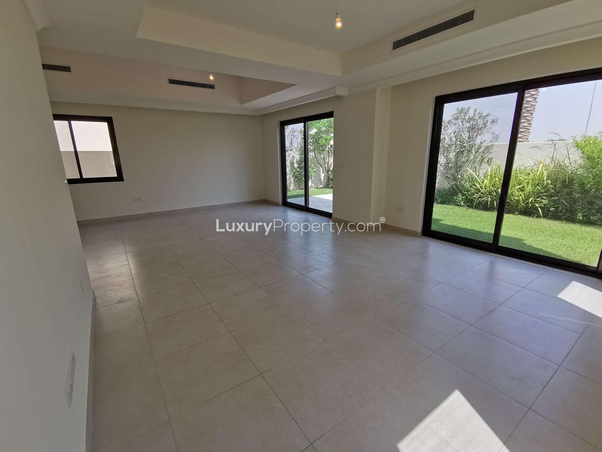Spacious living area with garden view in 5-bedroom villa, Palma, Arabian Ranches 2, Dubai