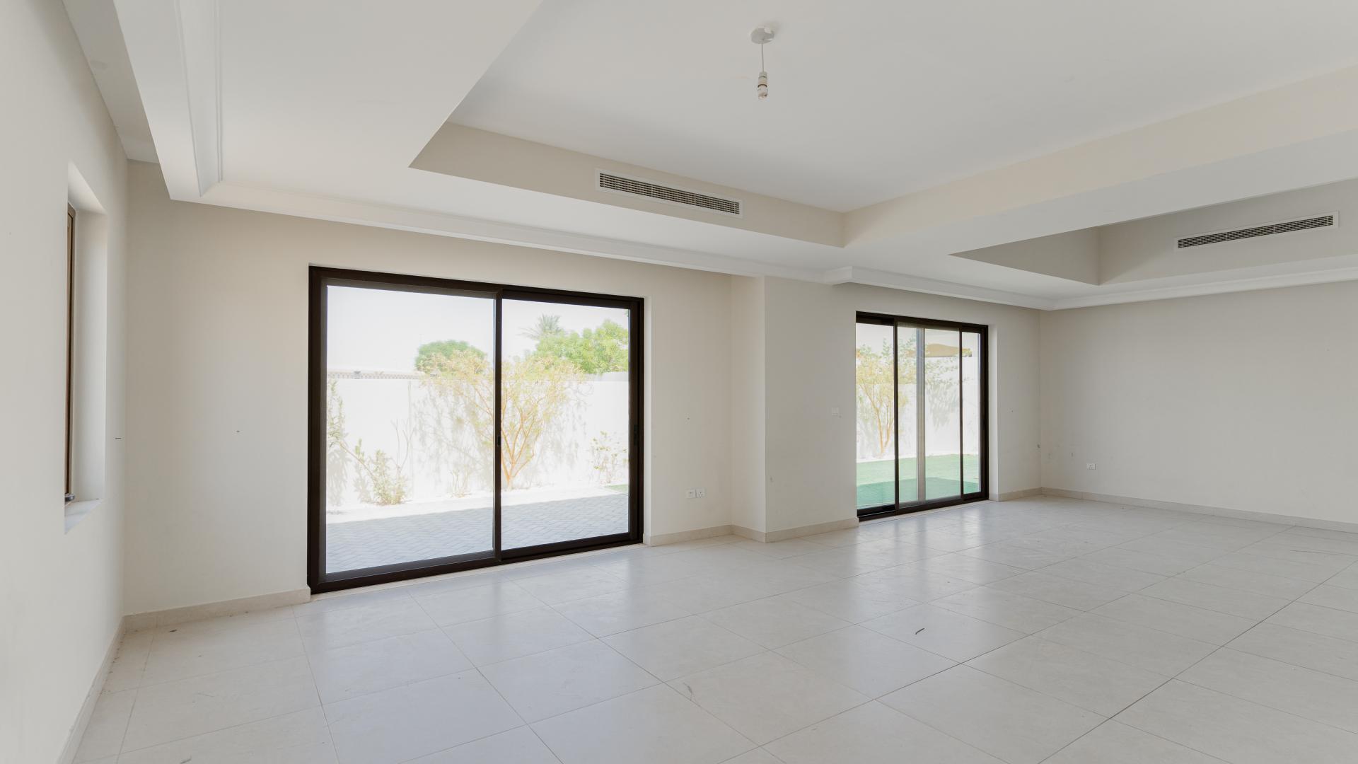 Empty living room with large windows in Palma, Arabian Ranches 2 villa for rent