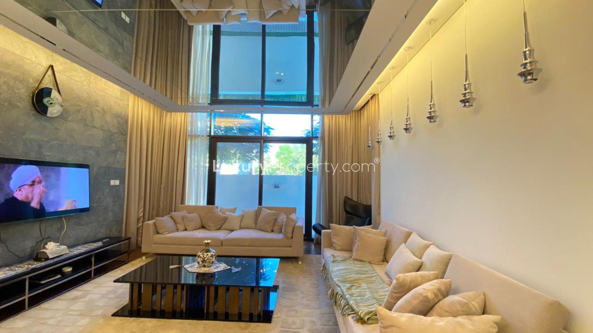 Modern living room in fully furnished 5-bedroom villa, Picadilly Green, DAMAC Hills