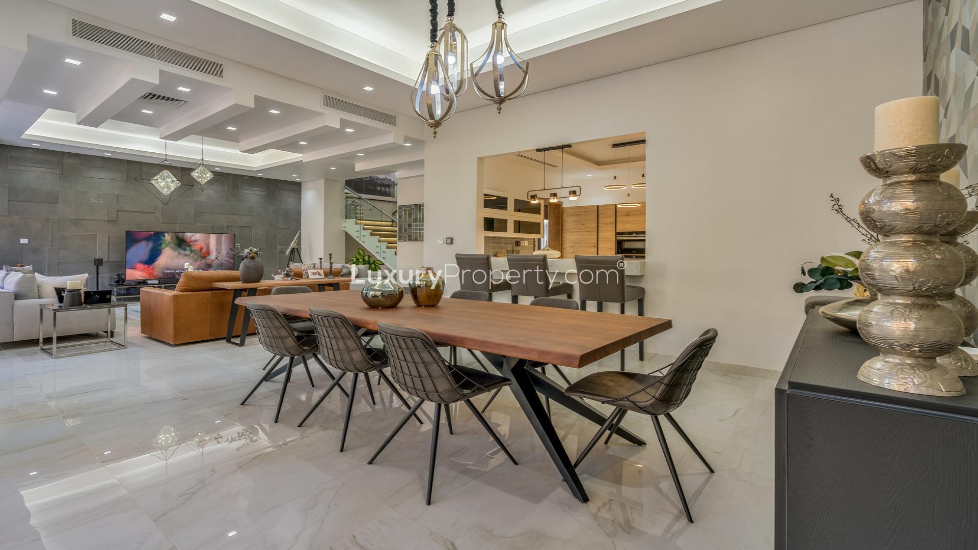 Sophisticated living room in 5-bedroom villa at The Field, Damac Hills, for rent