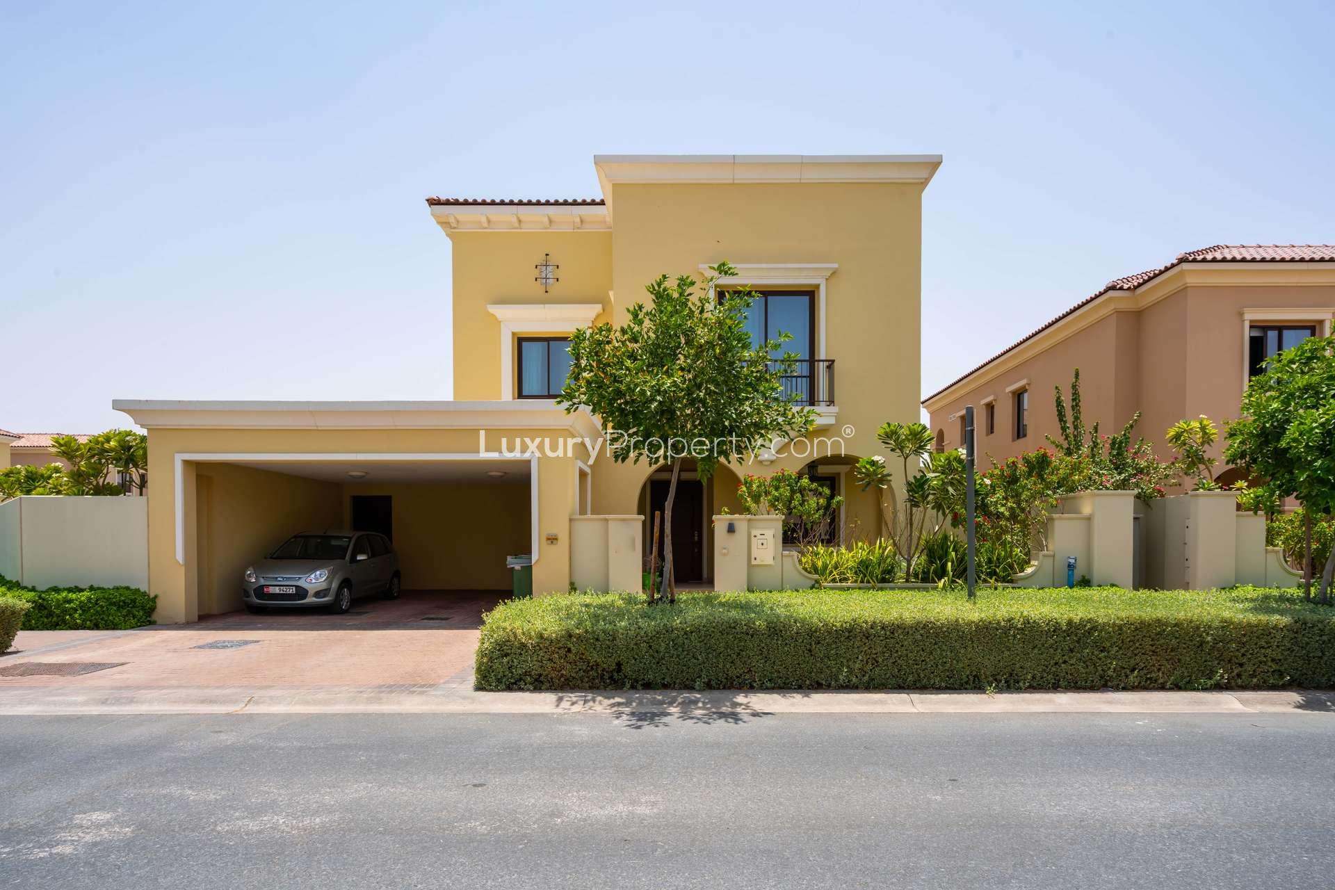 Beautiful 5-bedroom villa exterior with patio in Samara, Arabian Ranches 2 for rent
