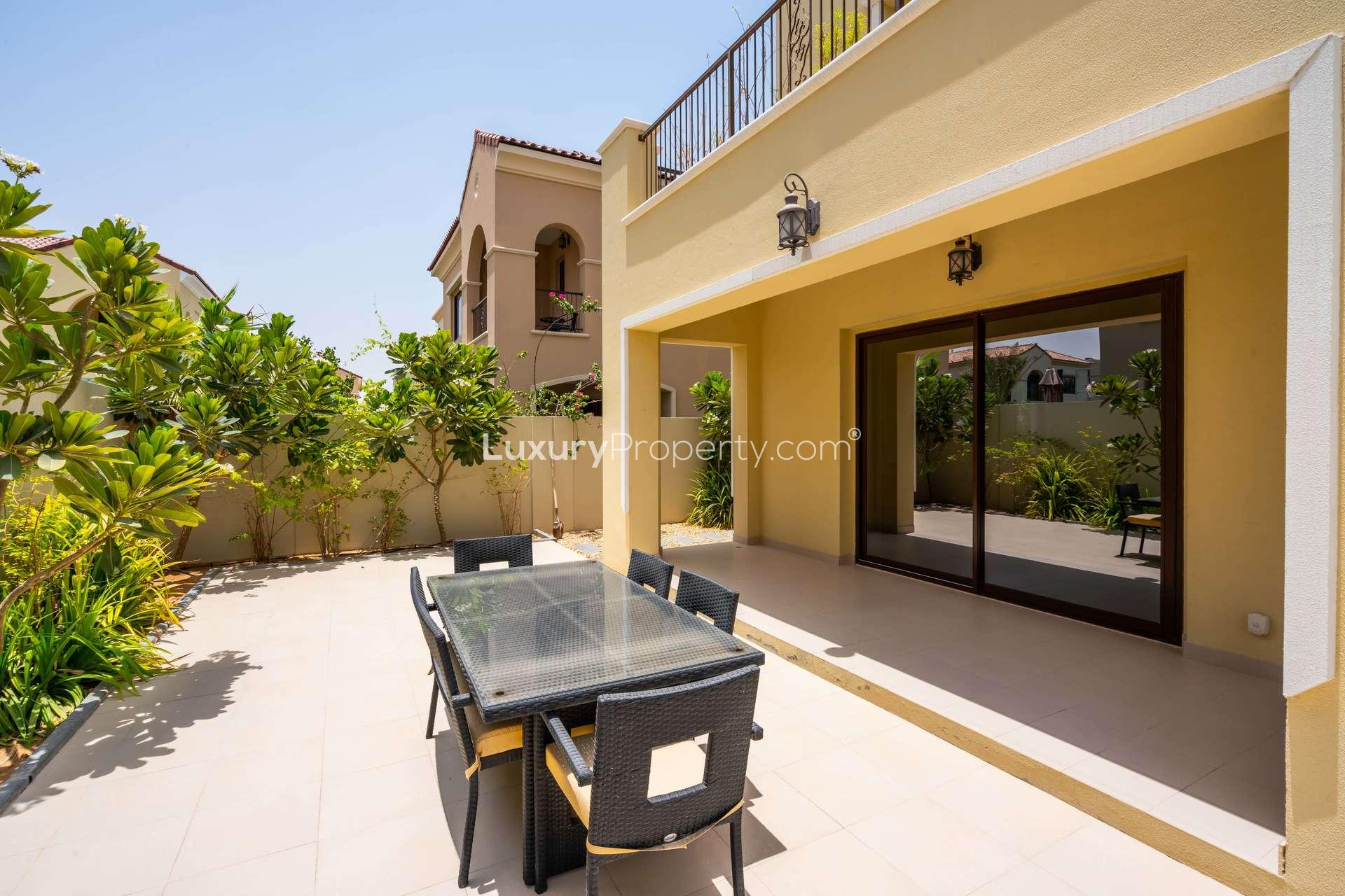 Beautiful 5-bedroom villa exterior in Samara, Arabian Ranches 2, with garden and driveway