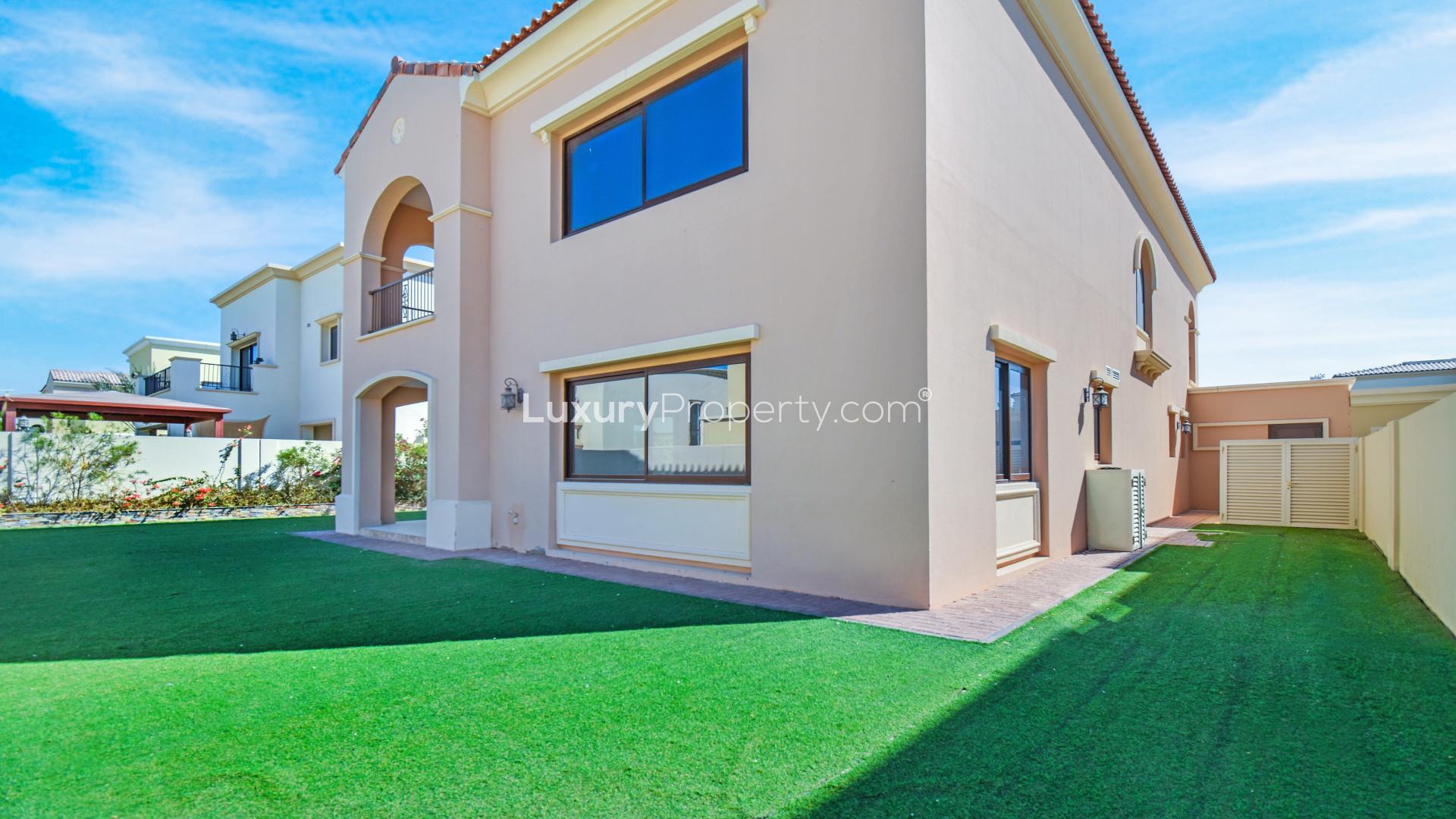 Spacious living area with sliding doors in Samara villa, Arabian Ranches 2, available for rent