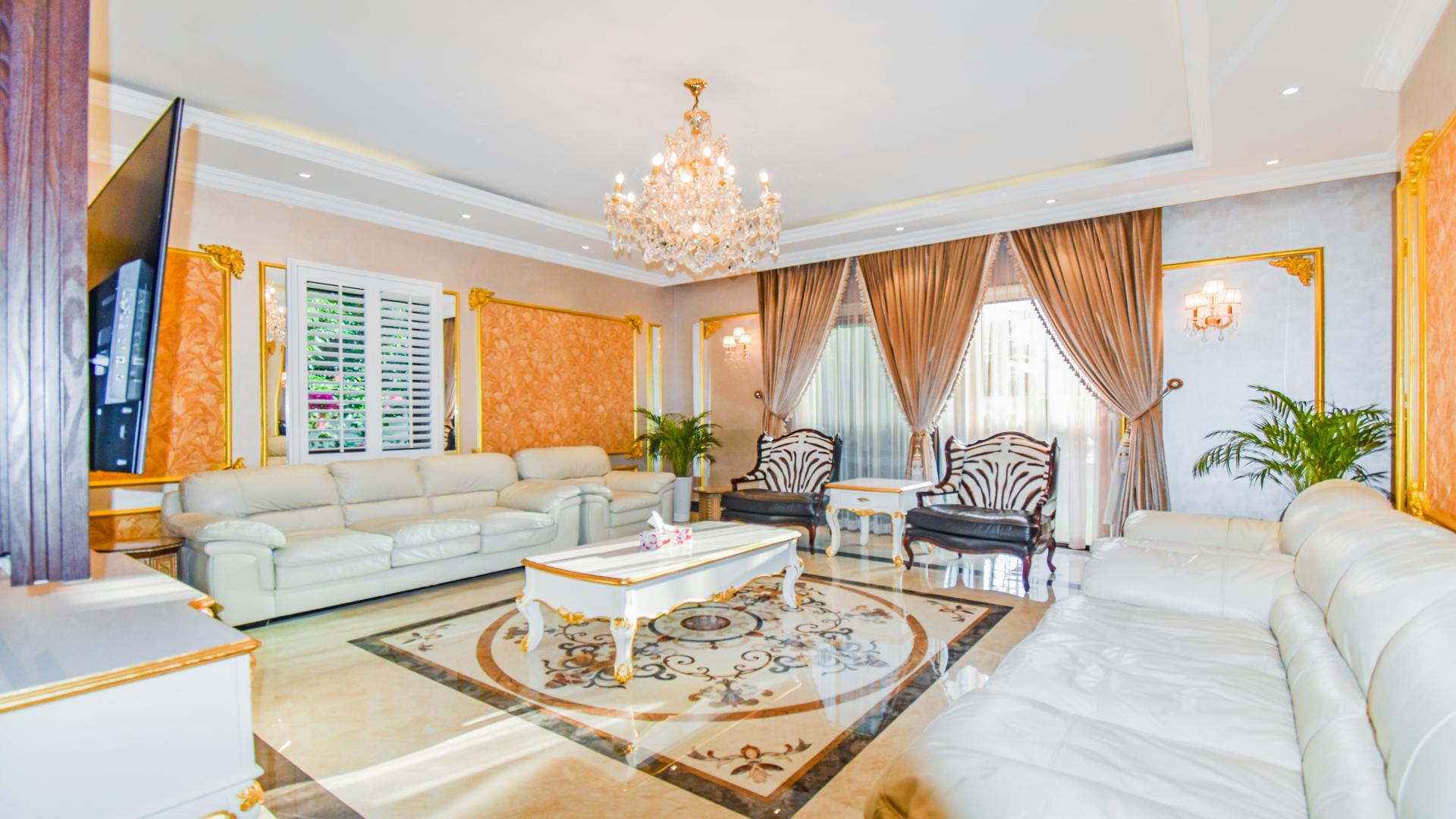 Luxurious living room in fully furnished 5-bedroom villa, Arabian Ranches 2, Samara