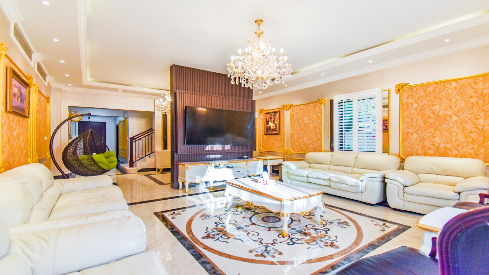 Luxurious living room in fully furnished villa, Arabian Ranches 2, Samara, for rent