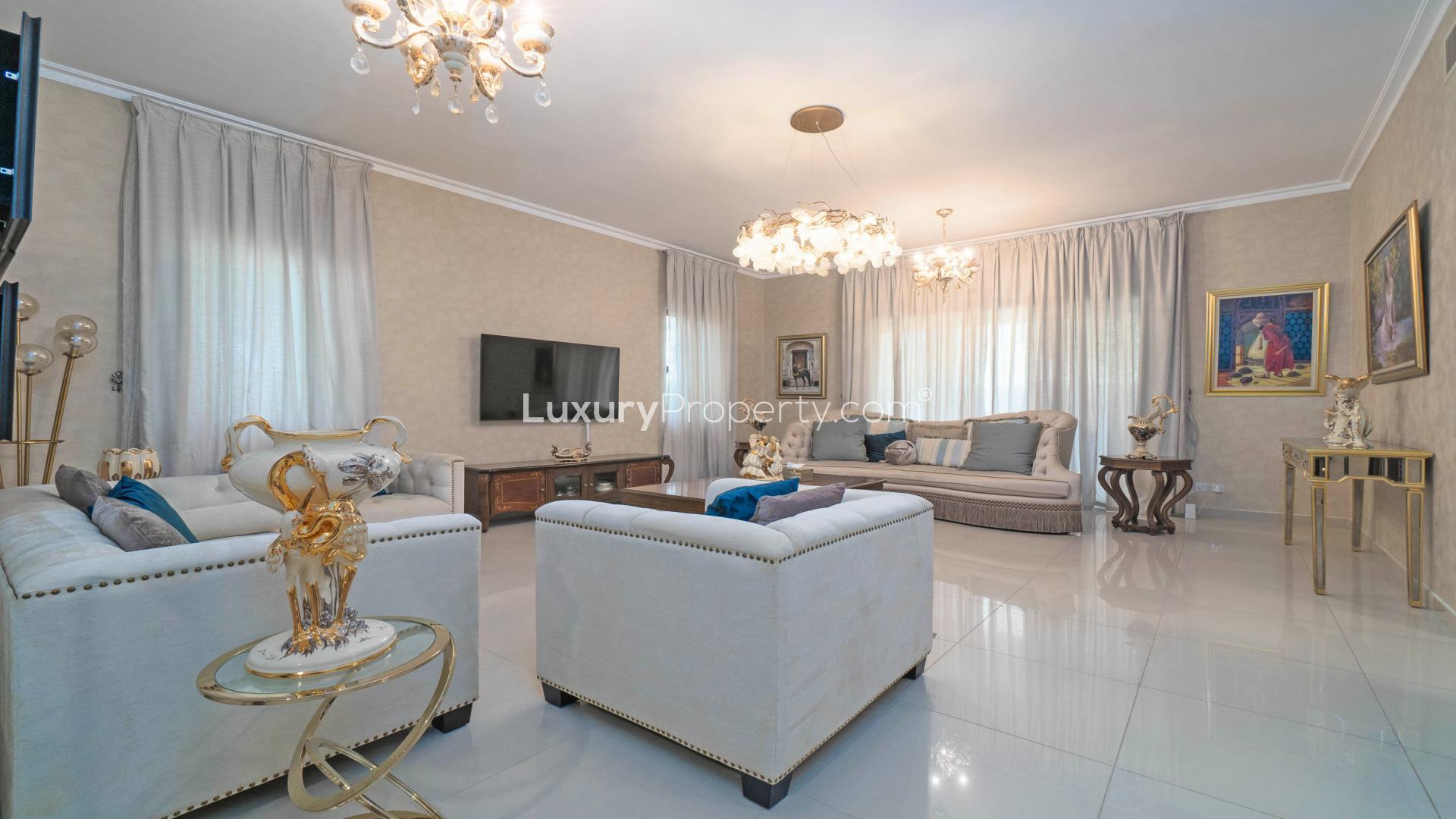 Exterior view of 5-bedroom villa patio in Samara, Arabian Ranches 2 for rent