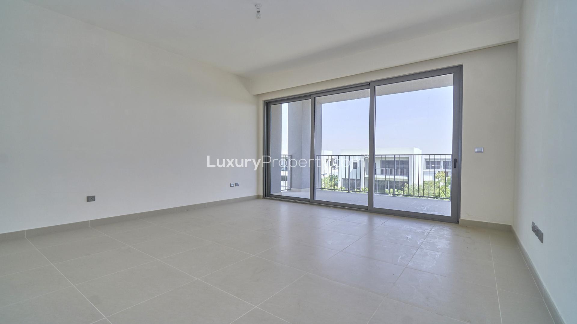 Spacious living room with large windows in Sidra 1 villa, Dubai Hills Estate