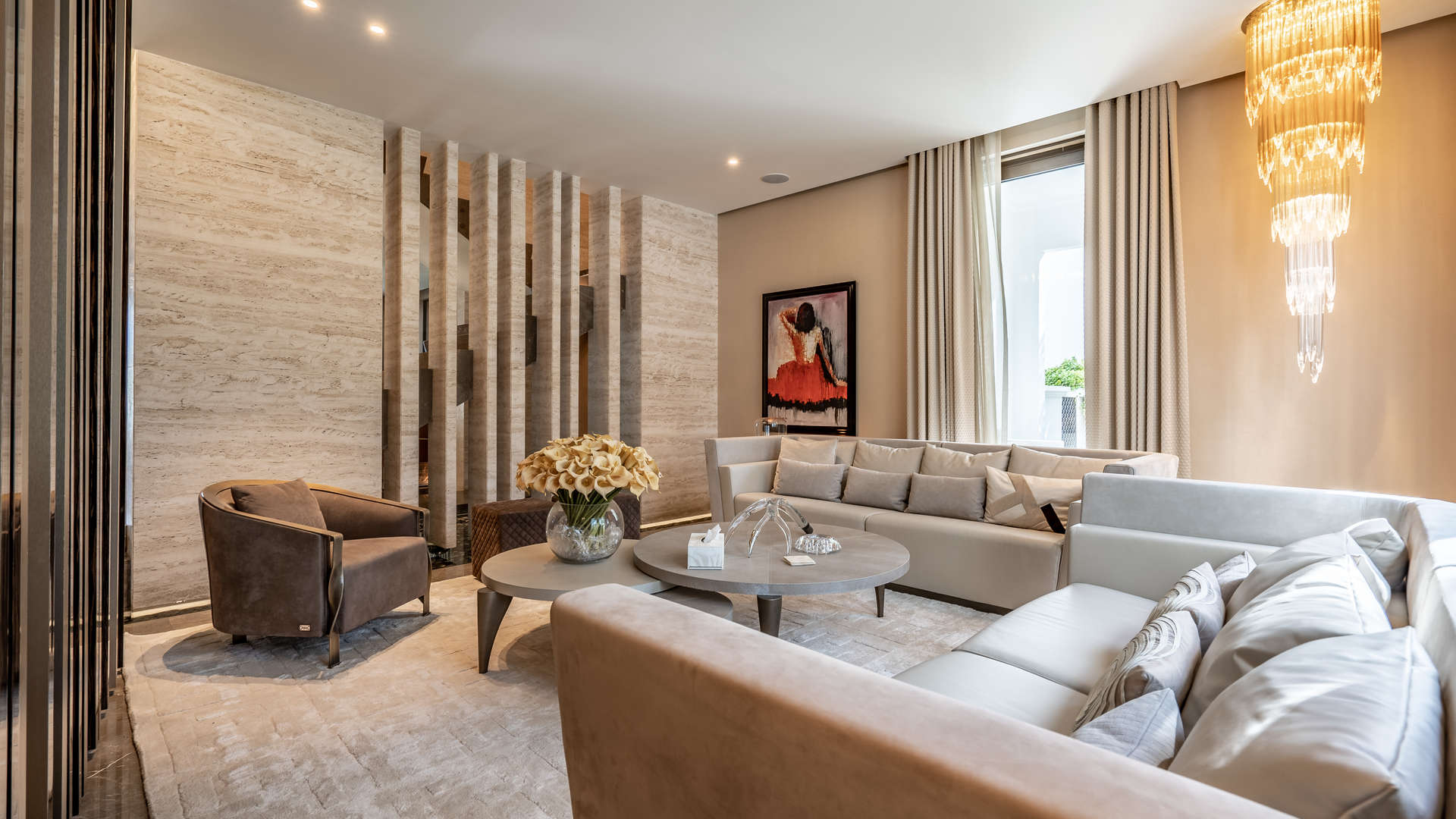 Luxurious billiard room in 5-bedroom villa, Palm Jumeirah Signature Villas, marble flooring, modern decor