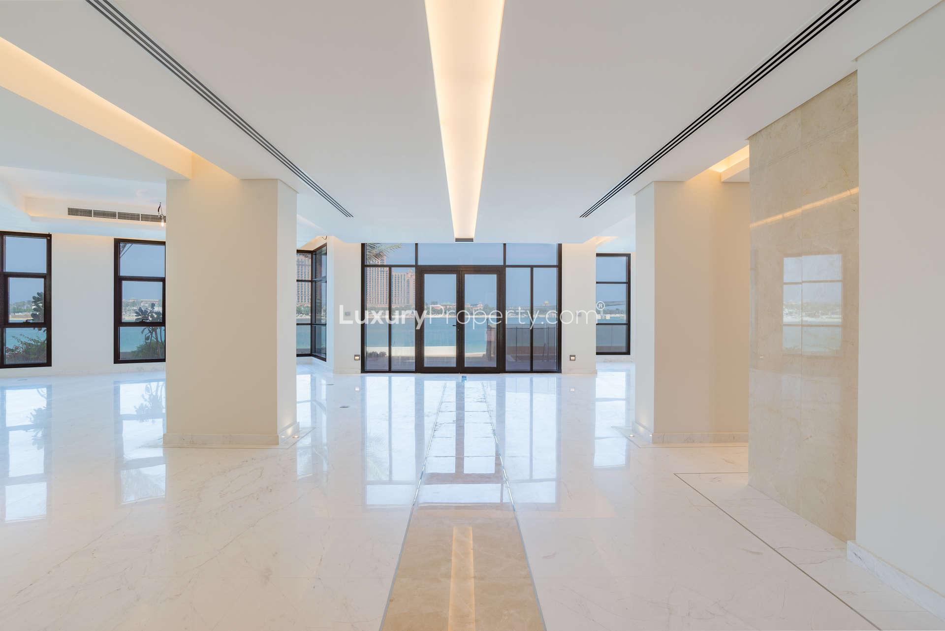 Elegant 5-bedroom beachfront villa exterior on Palm Jumeirah, Signature Villas community