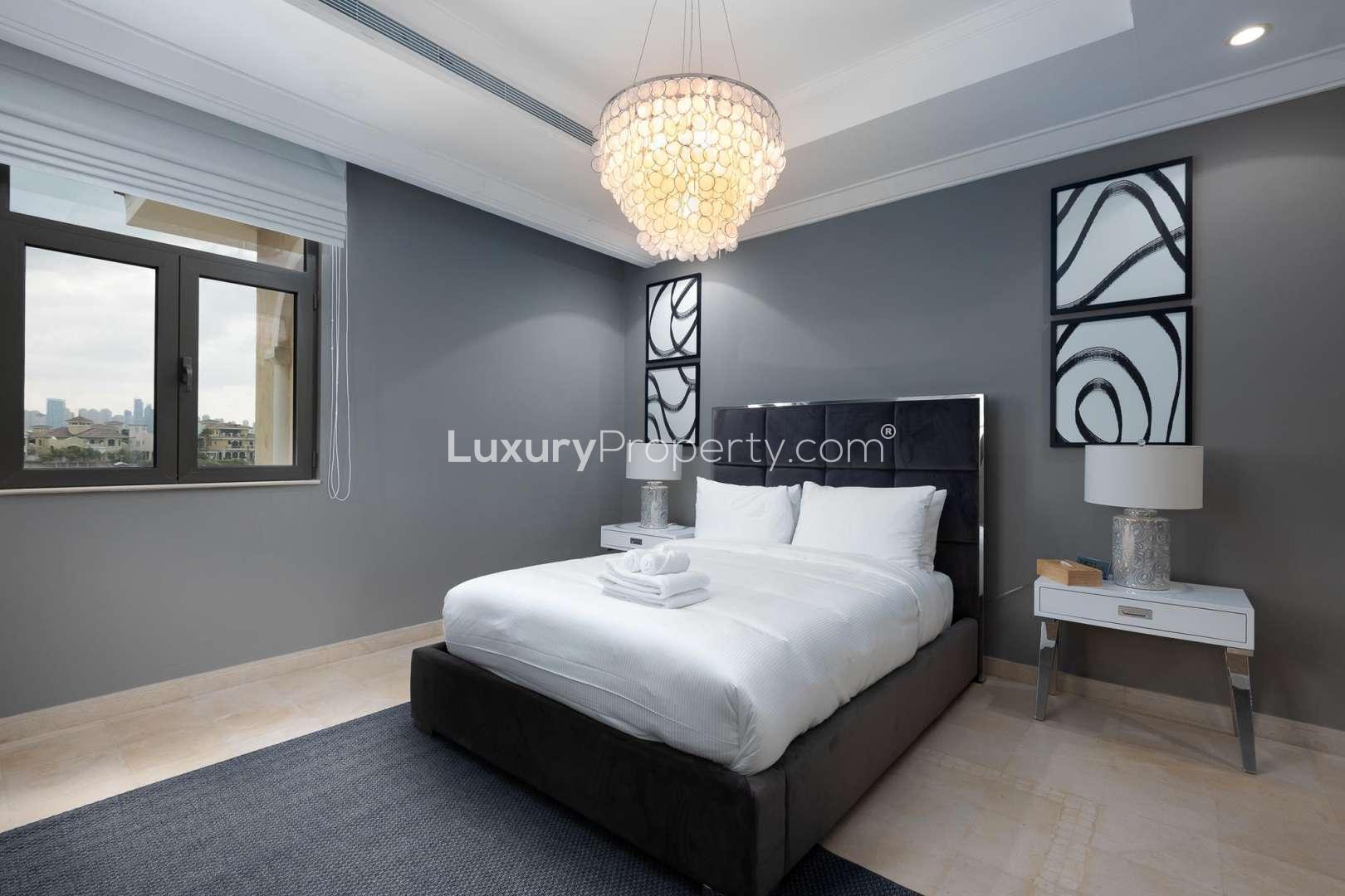 Luxurious villa interior with modern seating and sea view on Palm Jumeirah