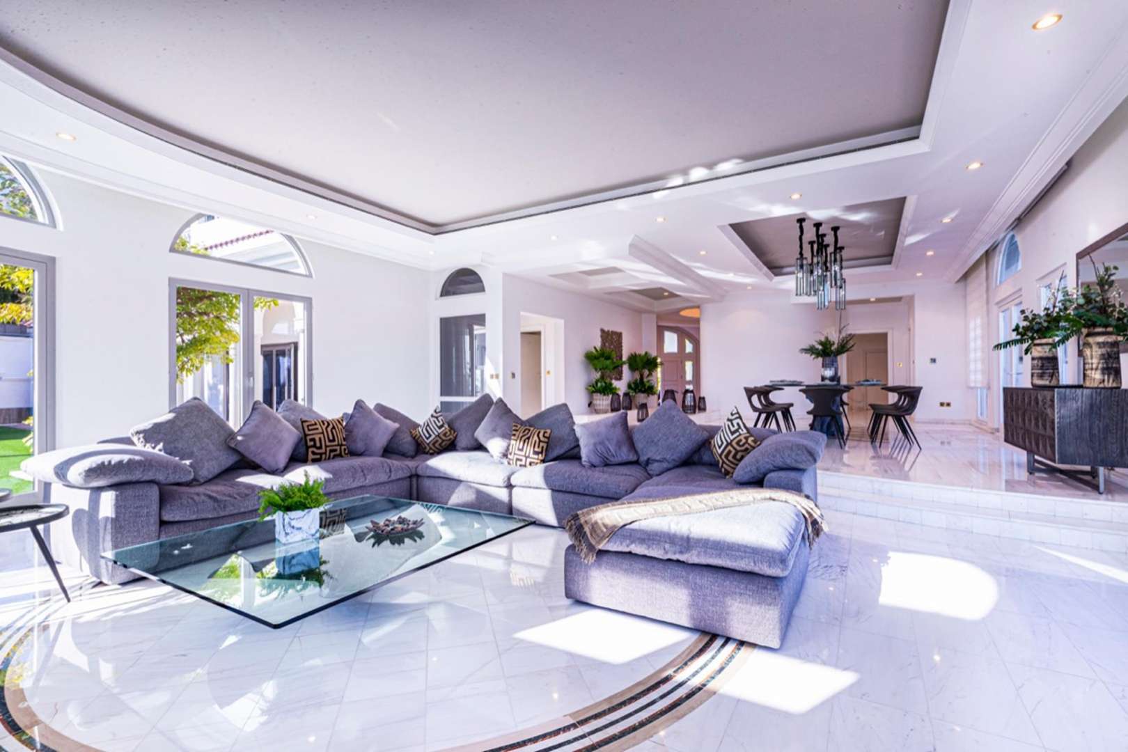 Luxurious living room in fully furnished Palm Jumeirah villa with sea view