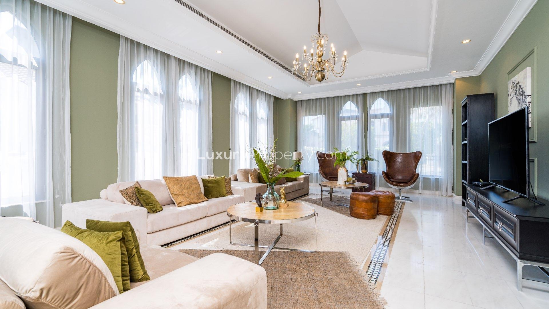 Upgraded Signature Villa exterior with garage, Palm Jumeirah, for rent