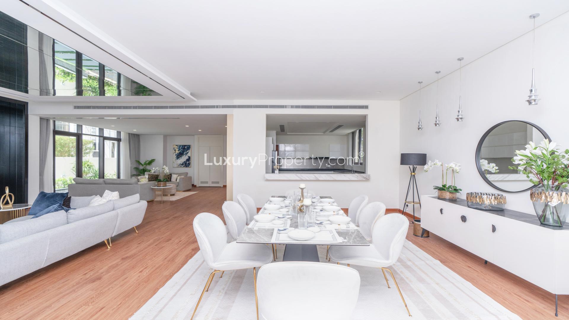 Modern kitchen in fully furnished 5-bedroom villa, Damac Hills, Picadilly Green, for rent