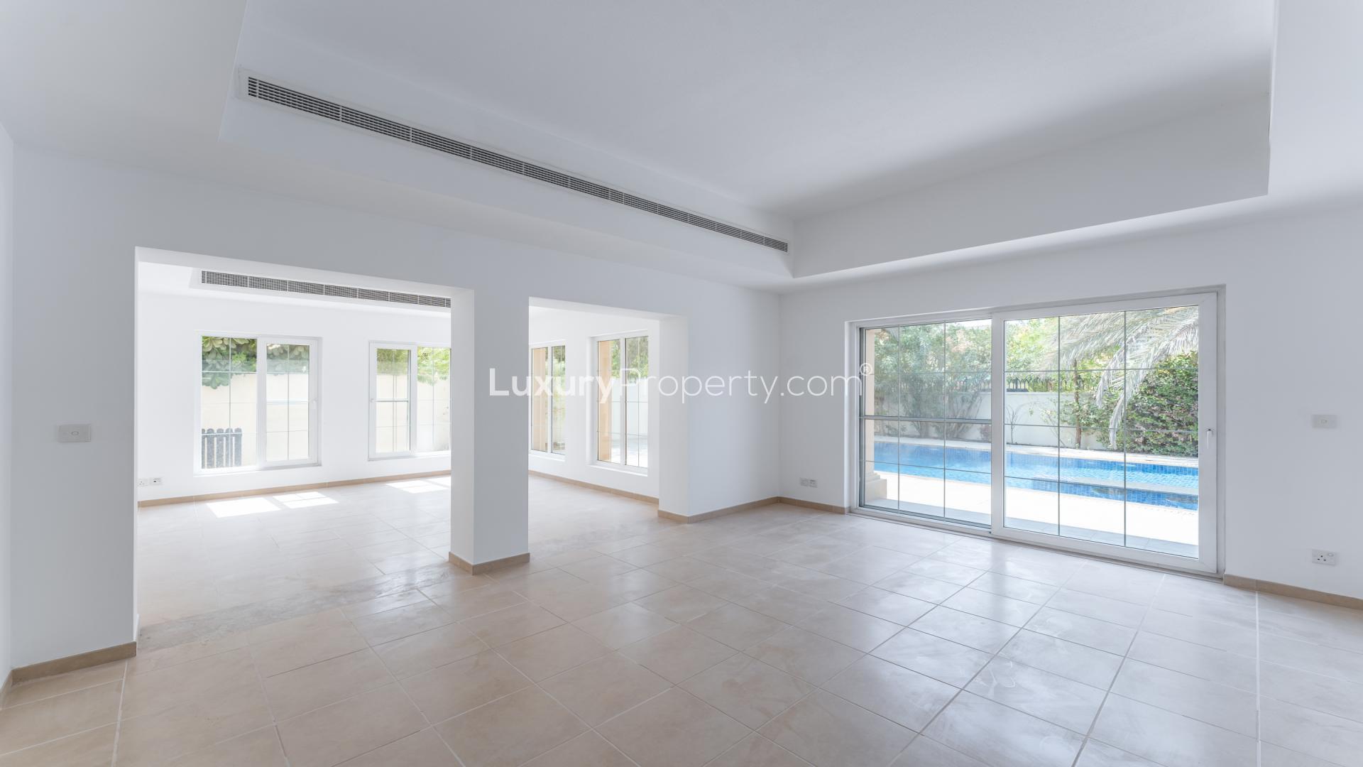 Spacious living area with pool view in Alvorada villa, Arabian Ranches for rent