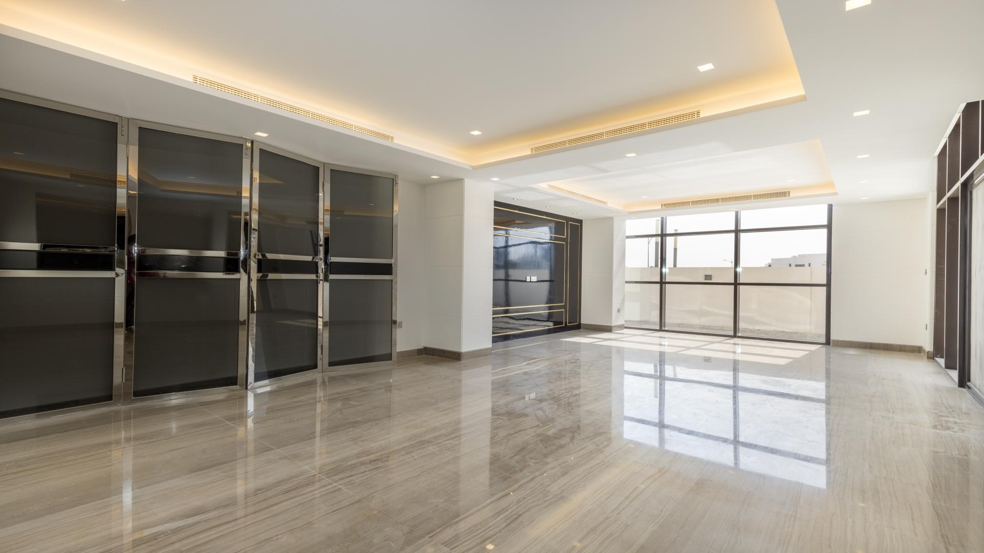 Brand new modern villa exterior at Trump Estates, Damac Hills, for rent