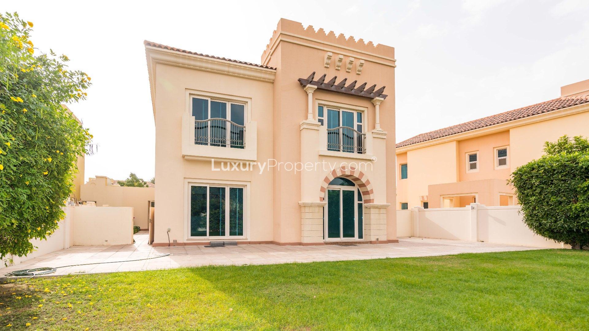 Spacious living room in park-facing villa, Victory Heights, Dubai Sports City, for rent