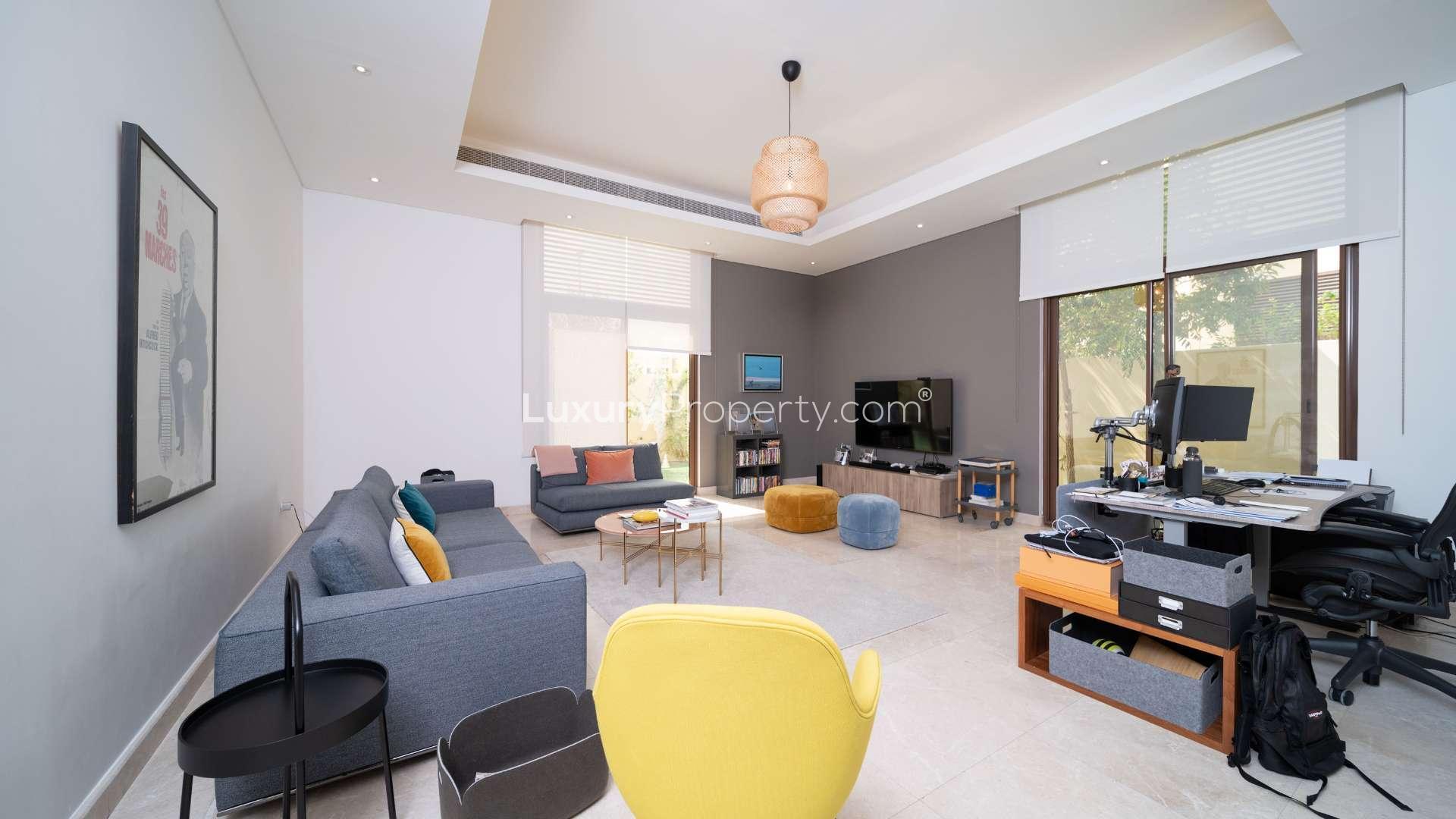 Luxurious living room in Meydan villa, featuring modern furniture and elegant decor