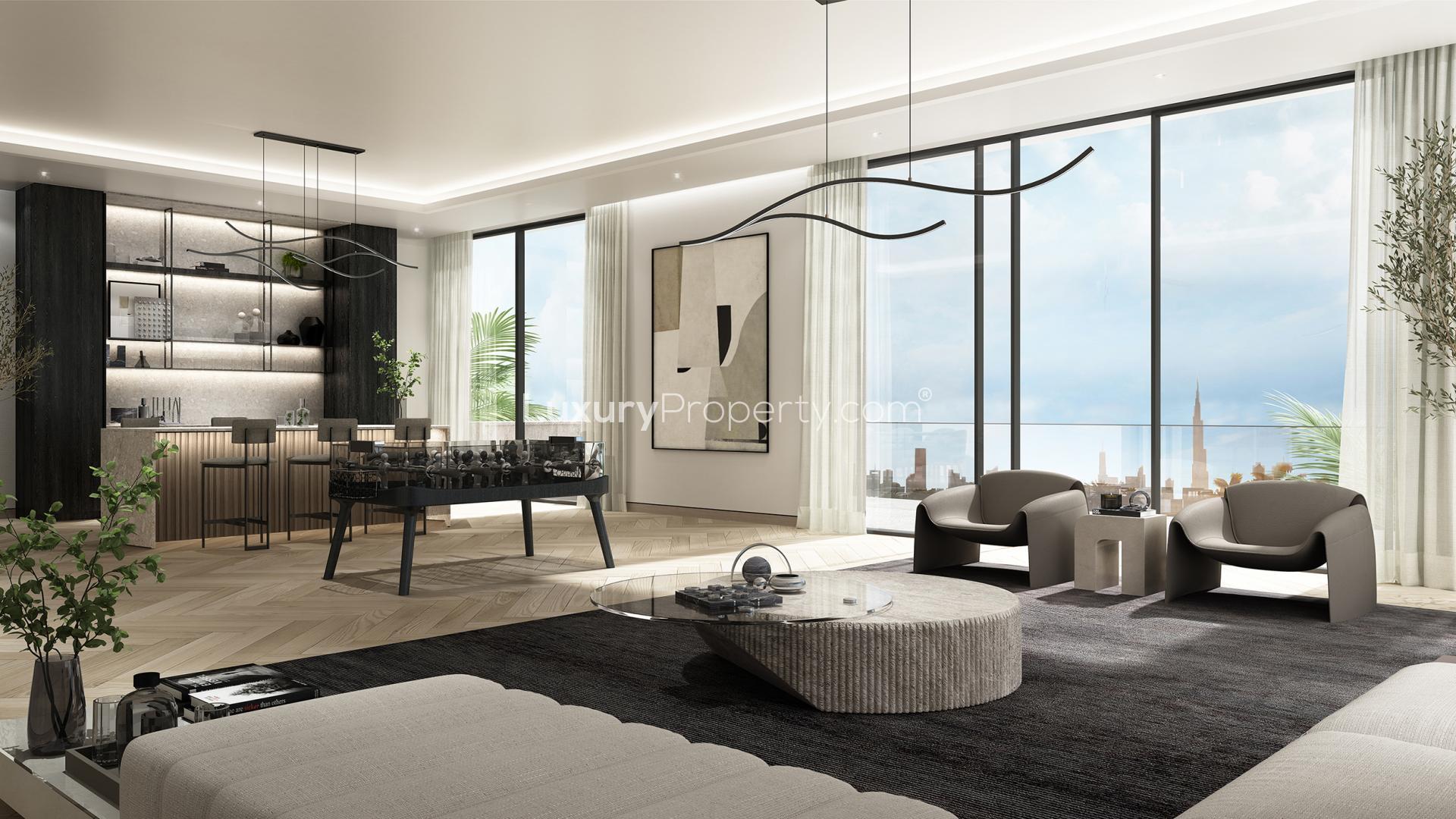 Luxurious 5-bedroom villa with lagoon views, pool, and modern design in MBR City