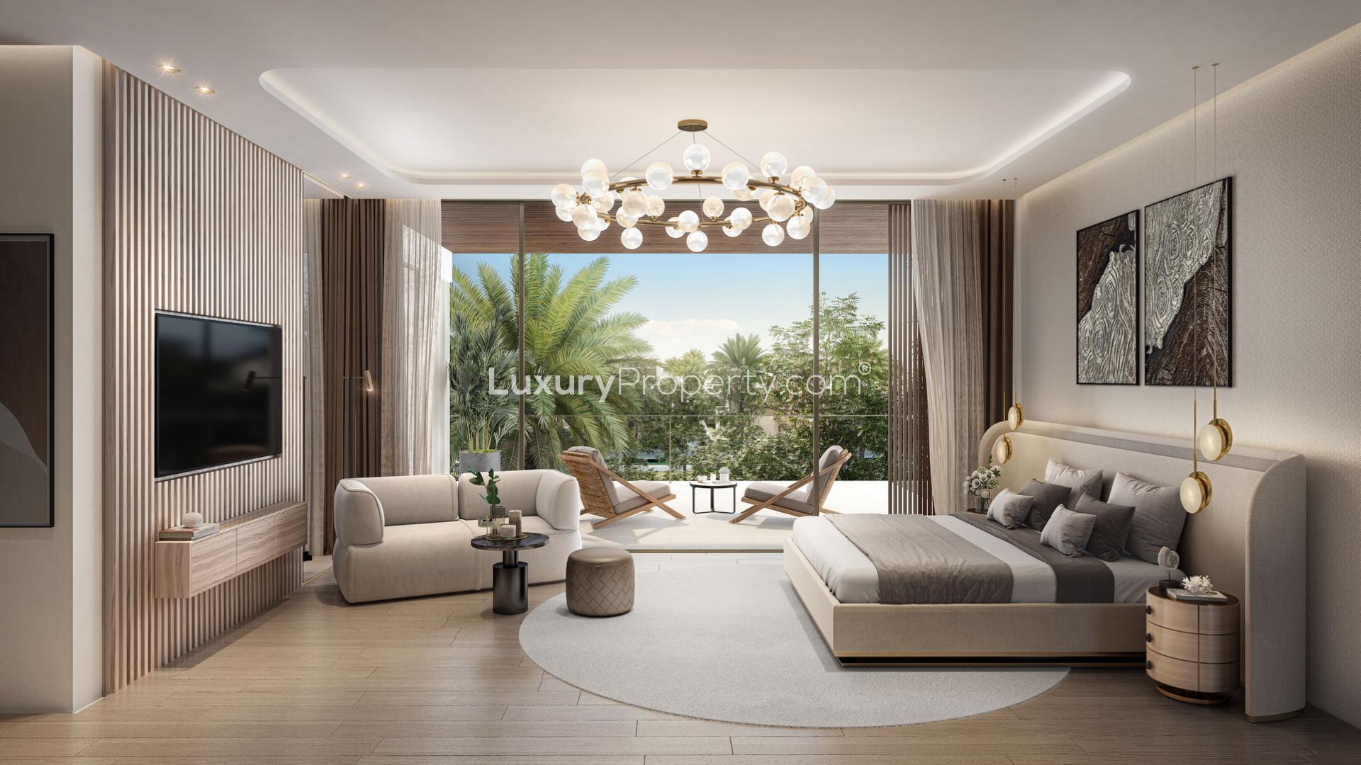 N/A,Luxurious bedroom with modern decor in 5-bedroom villa, Elysian Mansions, Tilal Al Ghaf