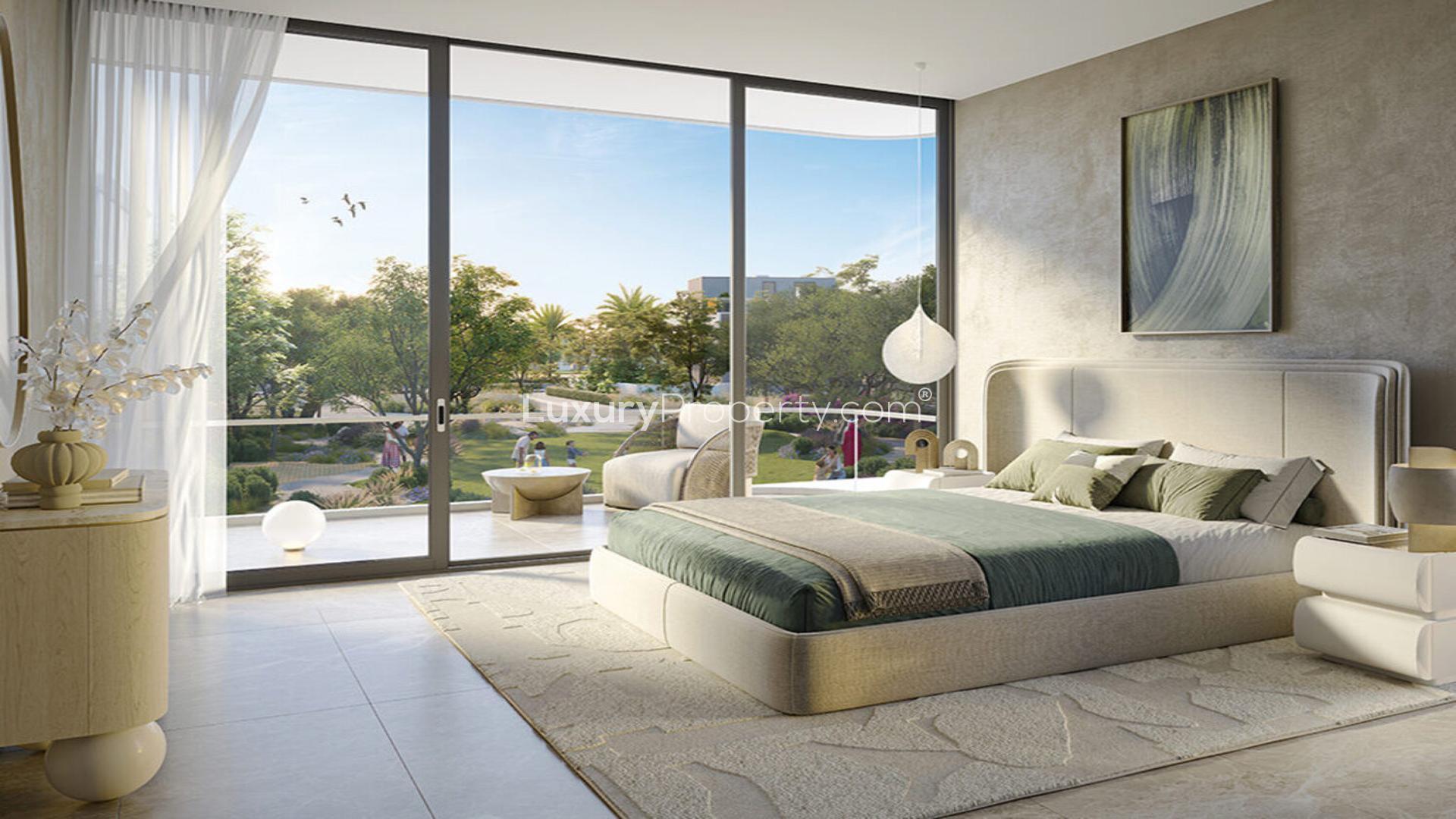 Modern villa exterior with pool in Dubai Hills Estate, Park Gate community