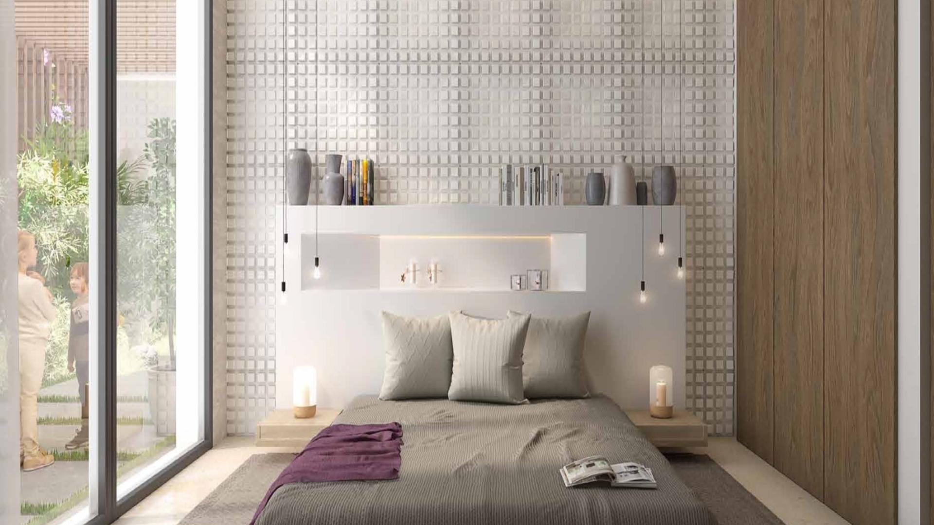 Luxury bedroom with modern decor in Damac Hills 2 Park Greens villa, Dubai