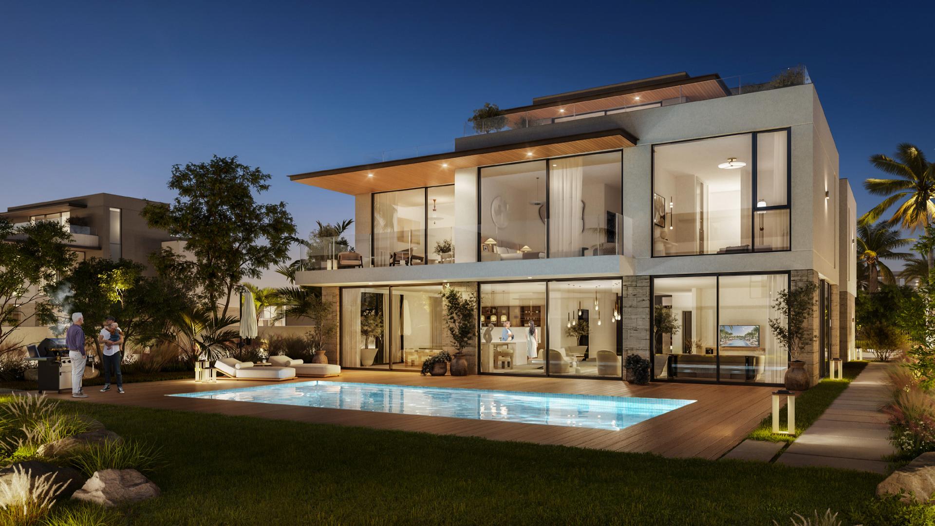 Luxurious living room in Farm Gardens 2 villa, The Valley, with pool view