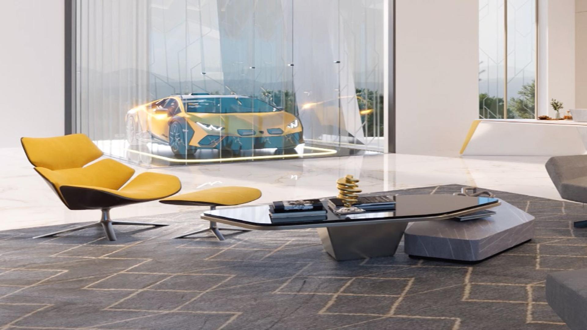 Luxury living room in Painite Villas with a sky car lift, Benahavis, Costa del Sol