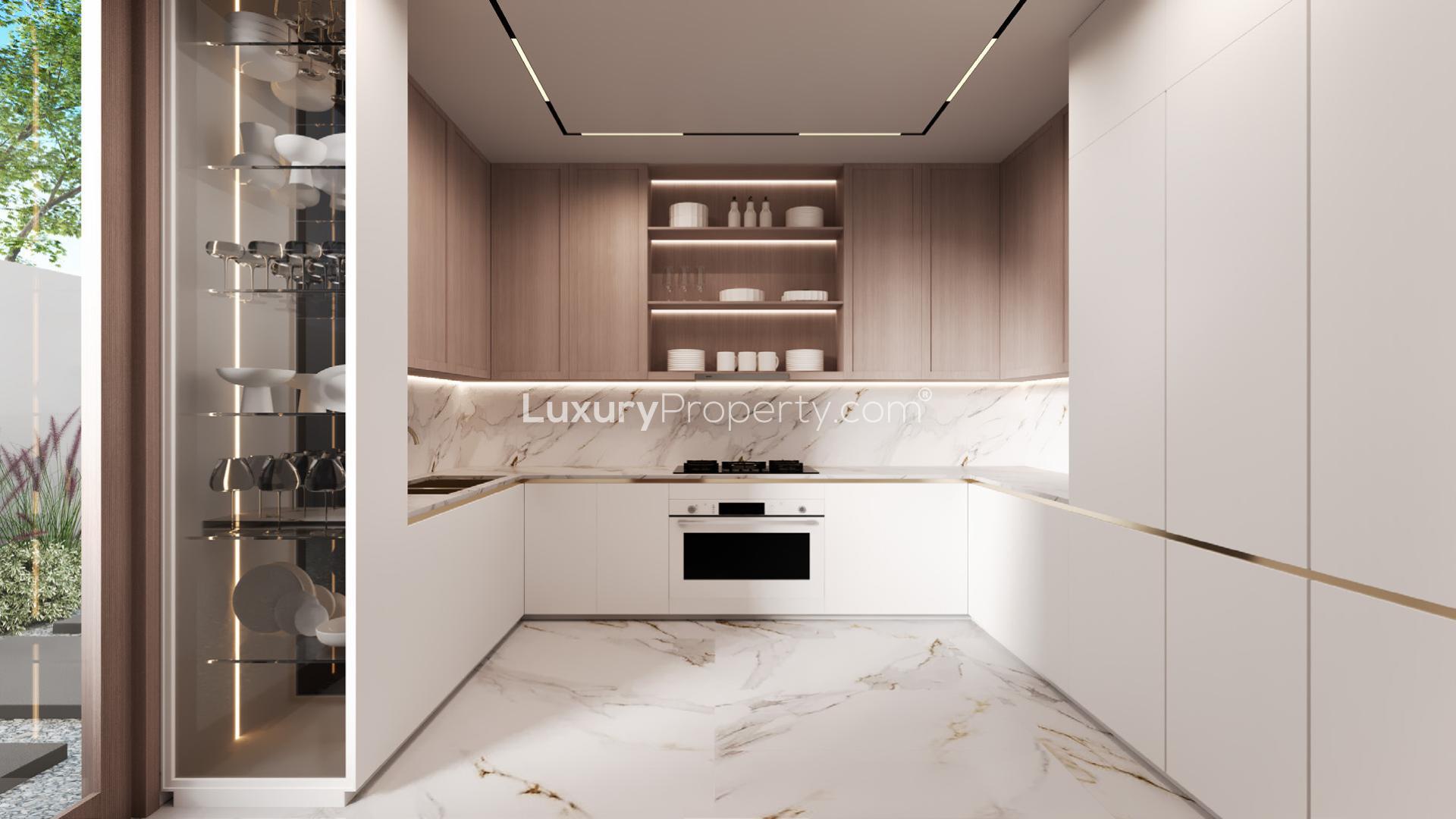 Elegant living room in Neptune Interiors villa, Sedra, Riyadh with modern furnishings and decor