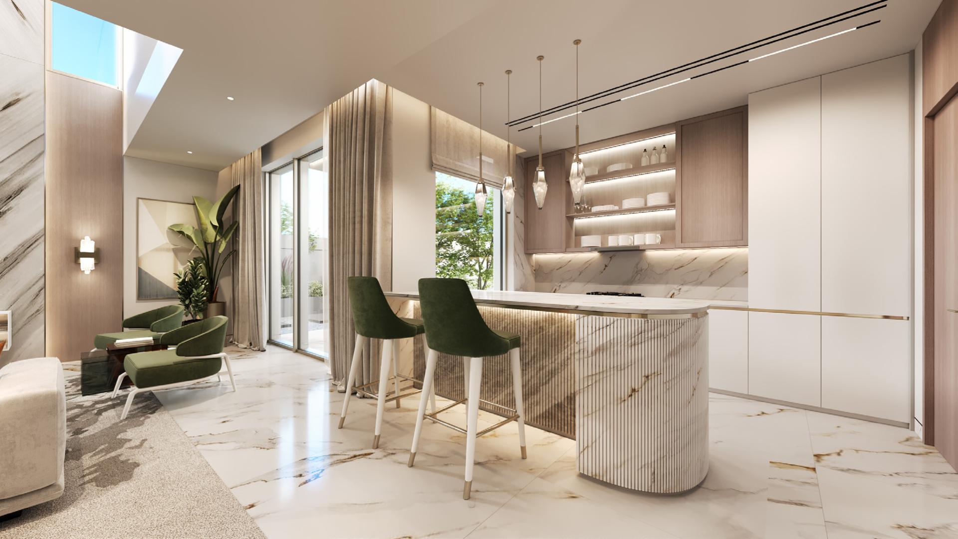 Elegant living room in Neptune Interiors villa, Sedra, Riyadh with modern decor and large windows