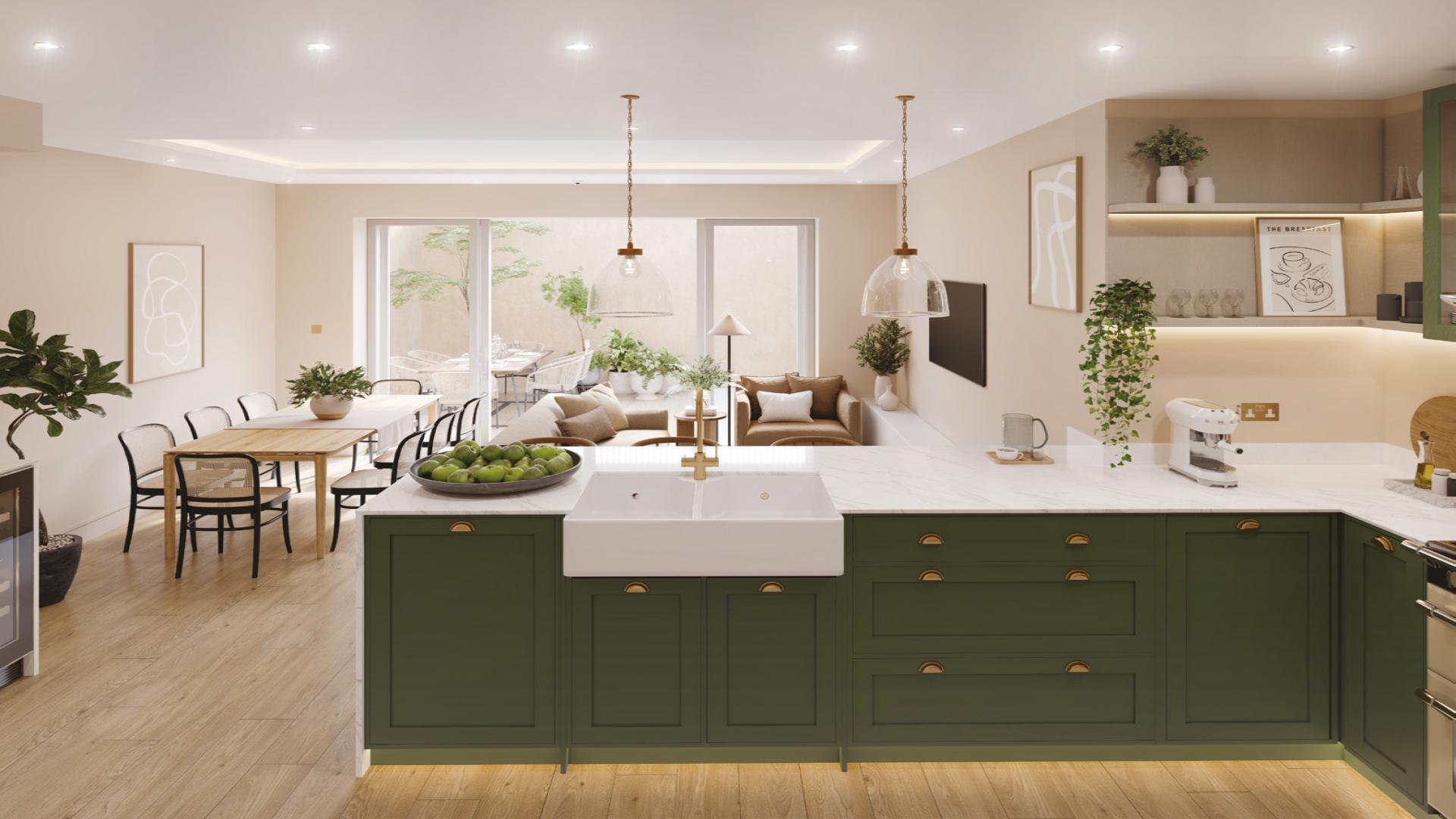 Spacious brick villa exterior in Wandsworth Common, Southwest London, with driveway and garden