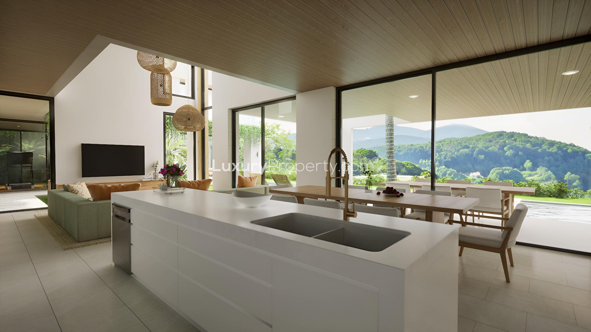 Luxurious living room in Green Valley Villa, Koh Phangan, with stunning mountain views