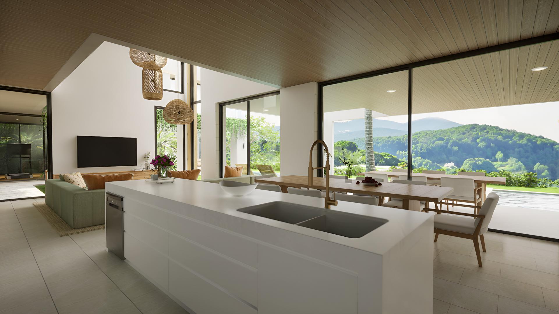 Luxurious living room in Green Valley Villa, Koh Phangan, with stunning mountain views