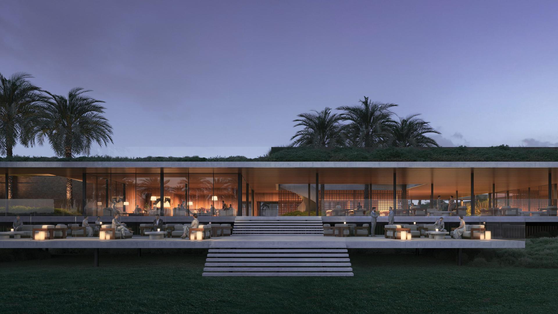 Luxury 5-bedroom villa exterior at sunset, Grand Polo Club, Dubai Investment Park